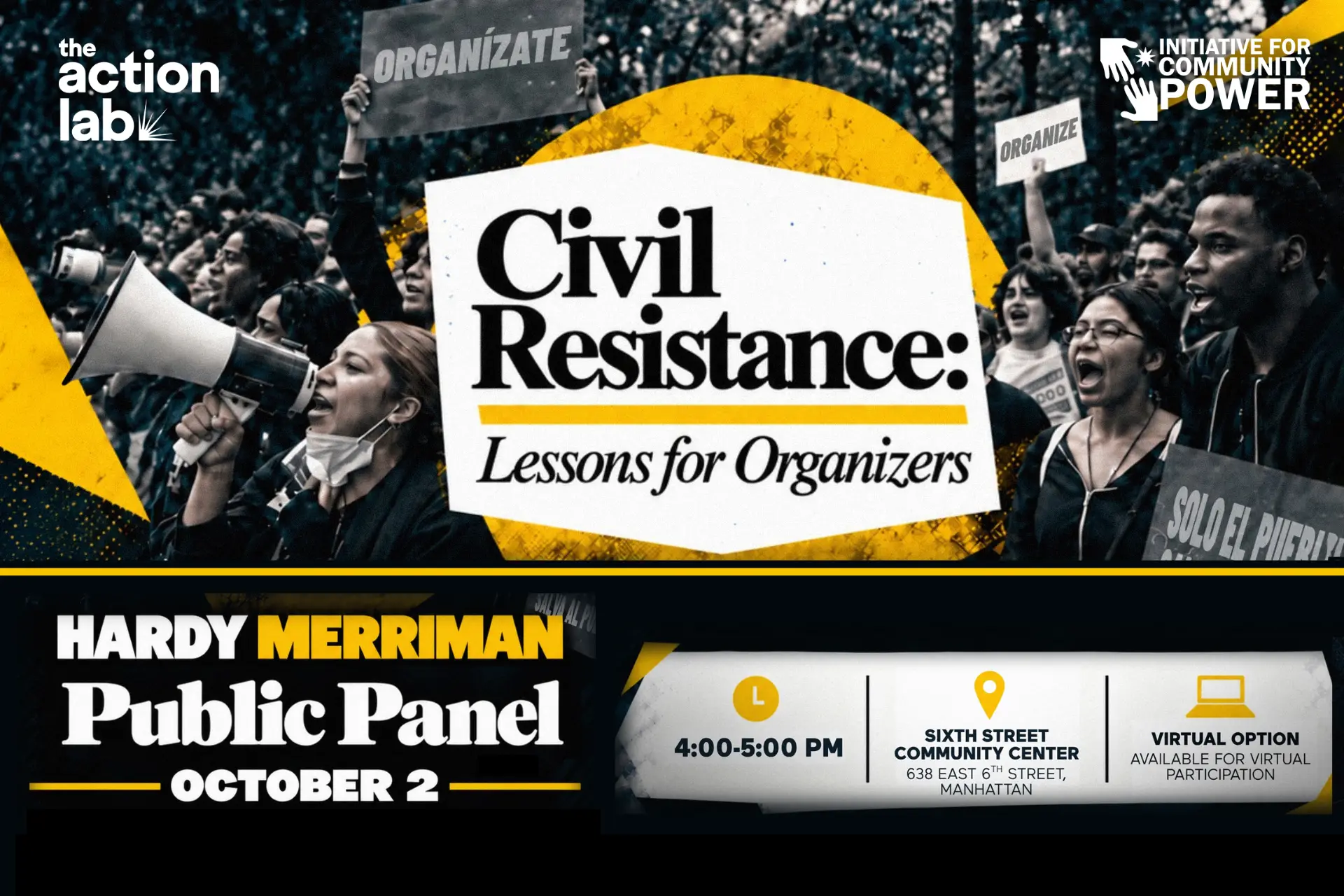 Hardy Merriman public panel, “Civil Resistance: Lessons for Organizers,” by The Action Lab.
