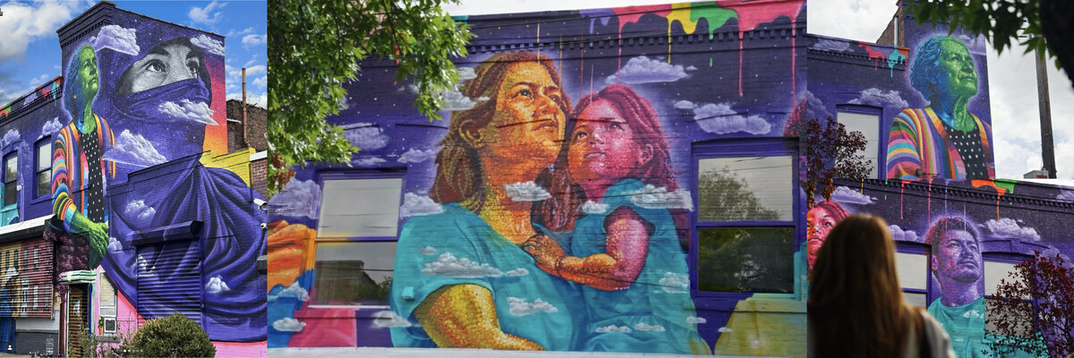 Dasic Fernández’s colorful mural at CUFFH’s headquarters in Brooklyn.