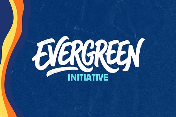“Evergreen Initiative” logo in bold white lettering on a blue background.