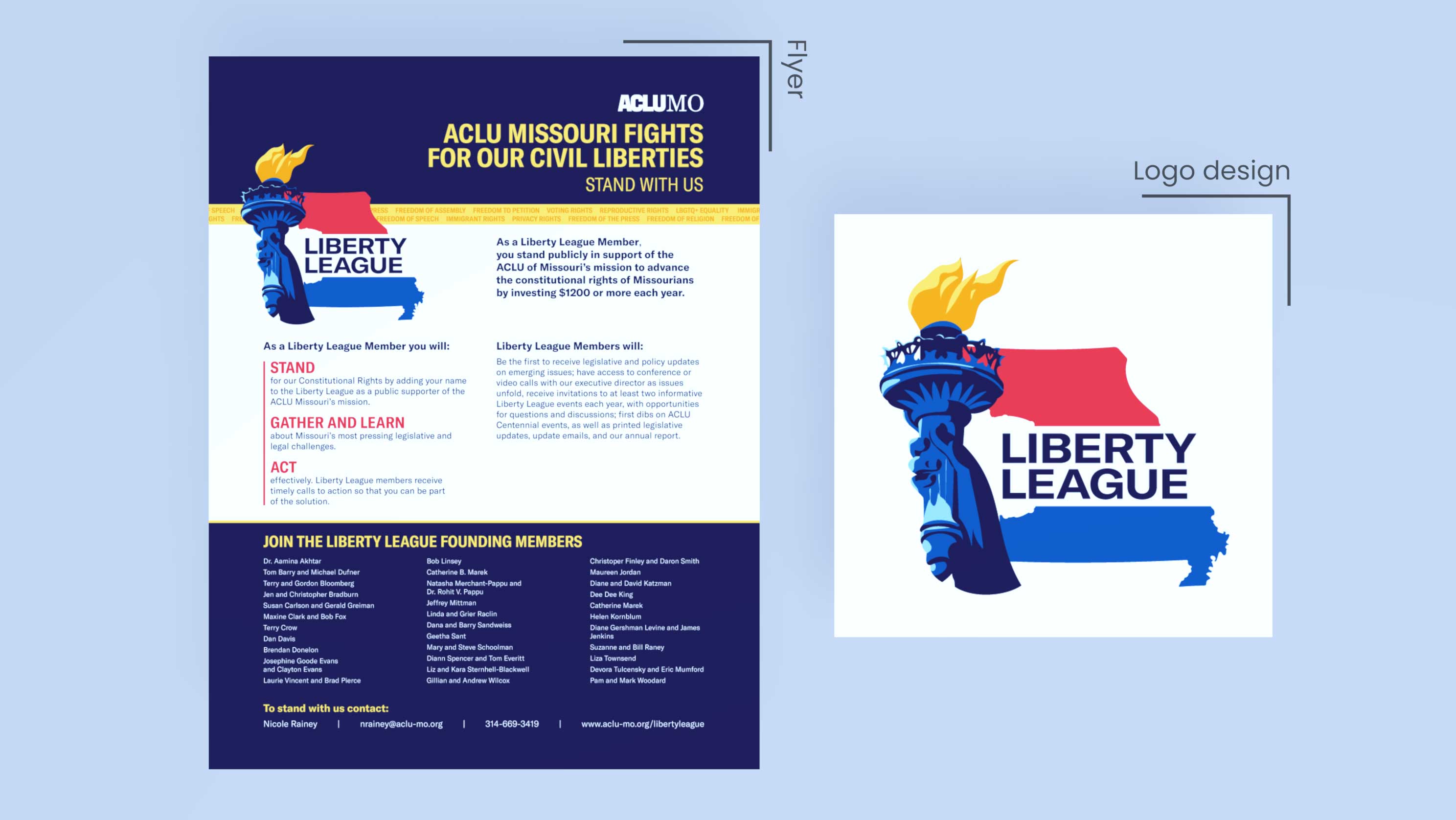 Logo and flyer design for the ALCU of Missouri's Liberty League