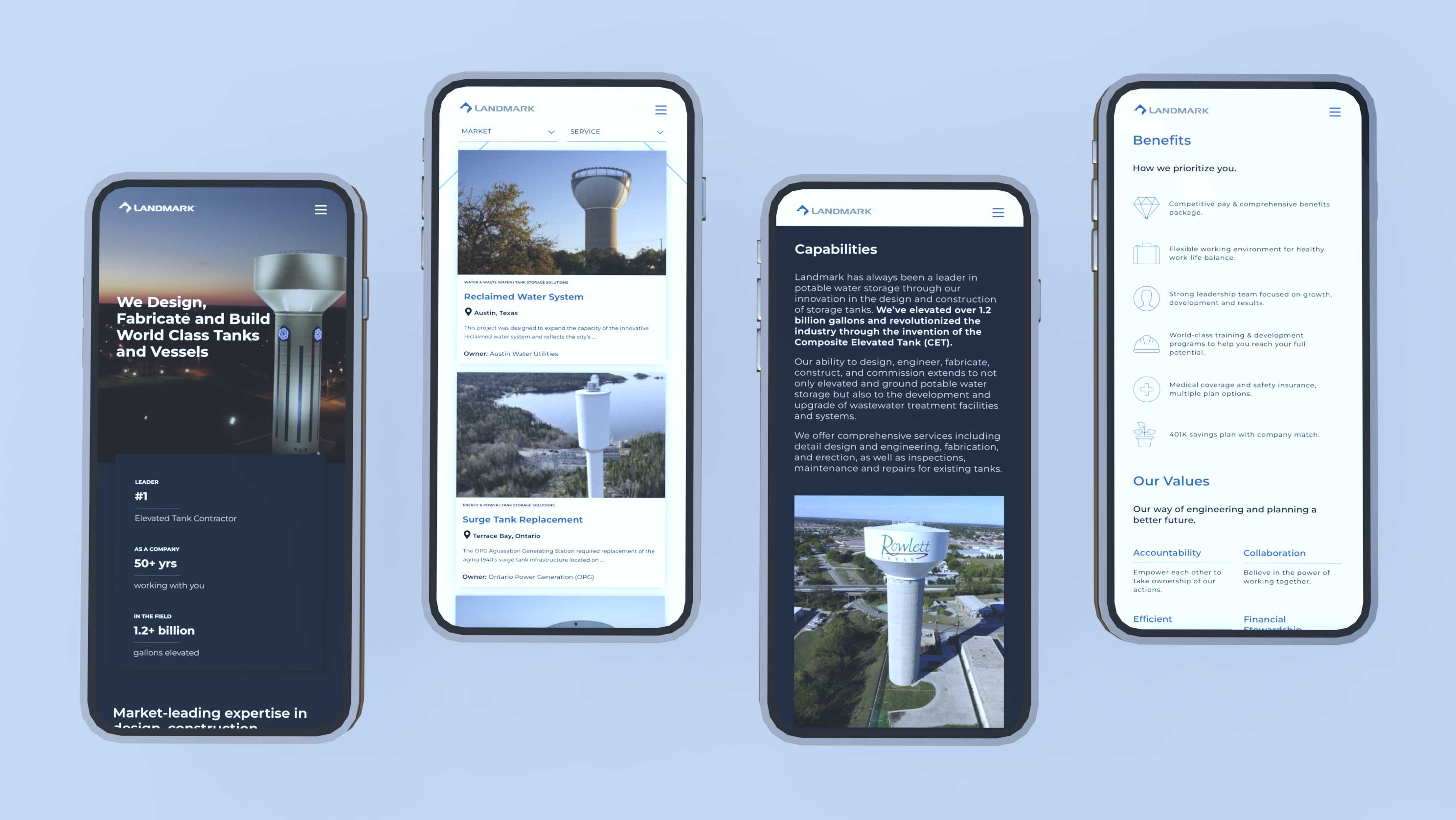 Landmark's new website design when on mobile devices