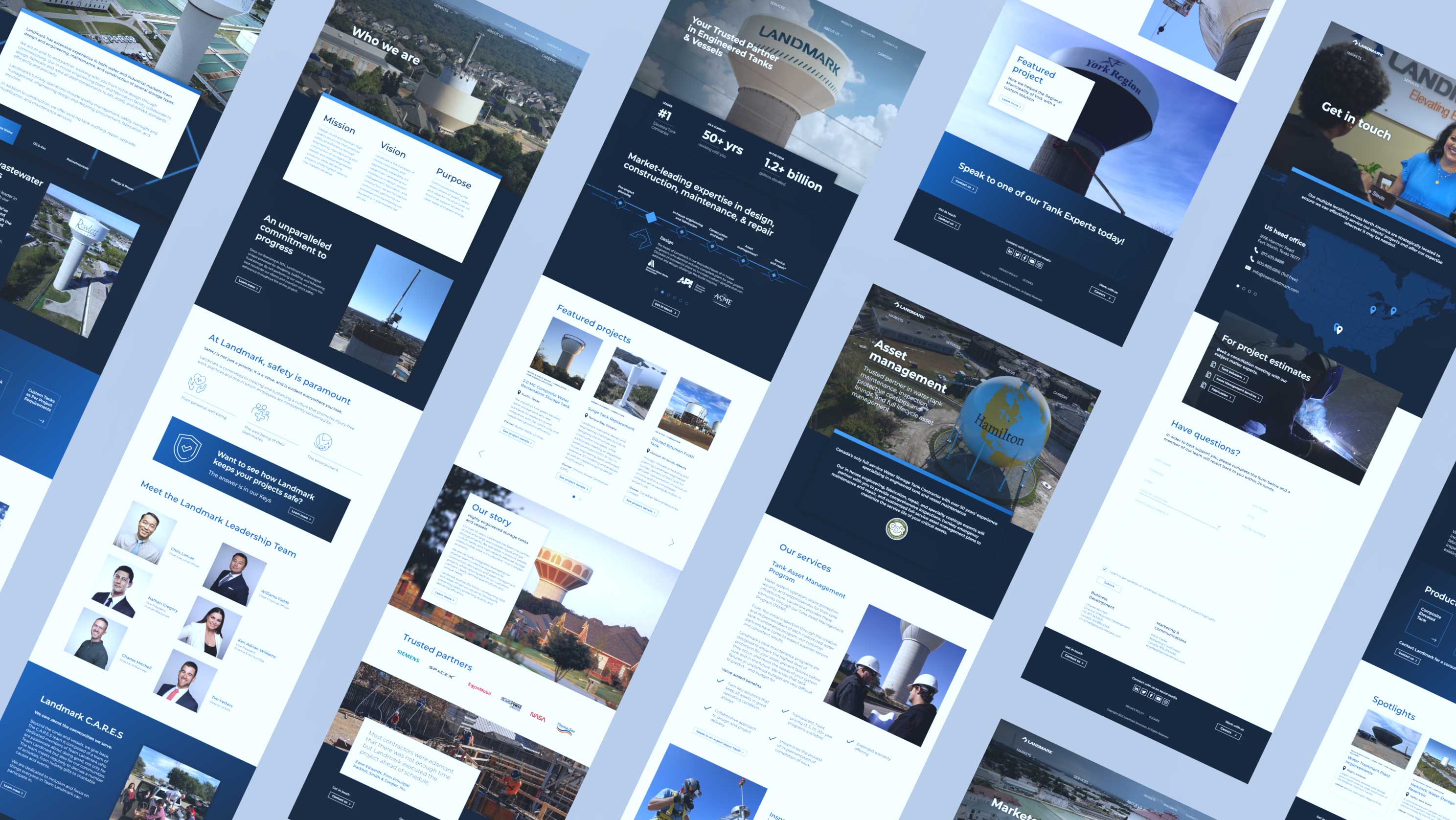 Landmark's finalized website mockups made in Adobe XD