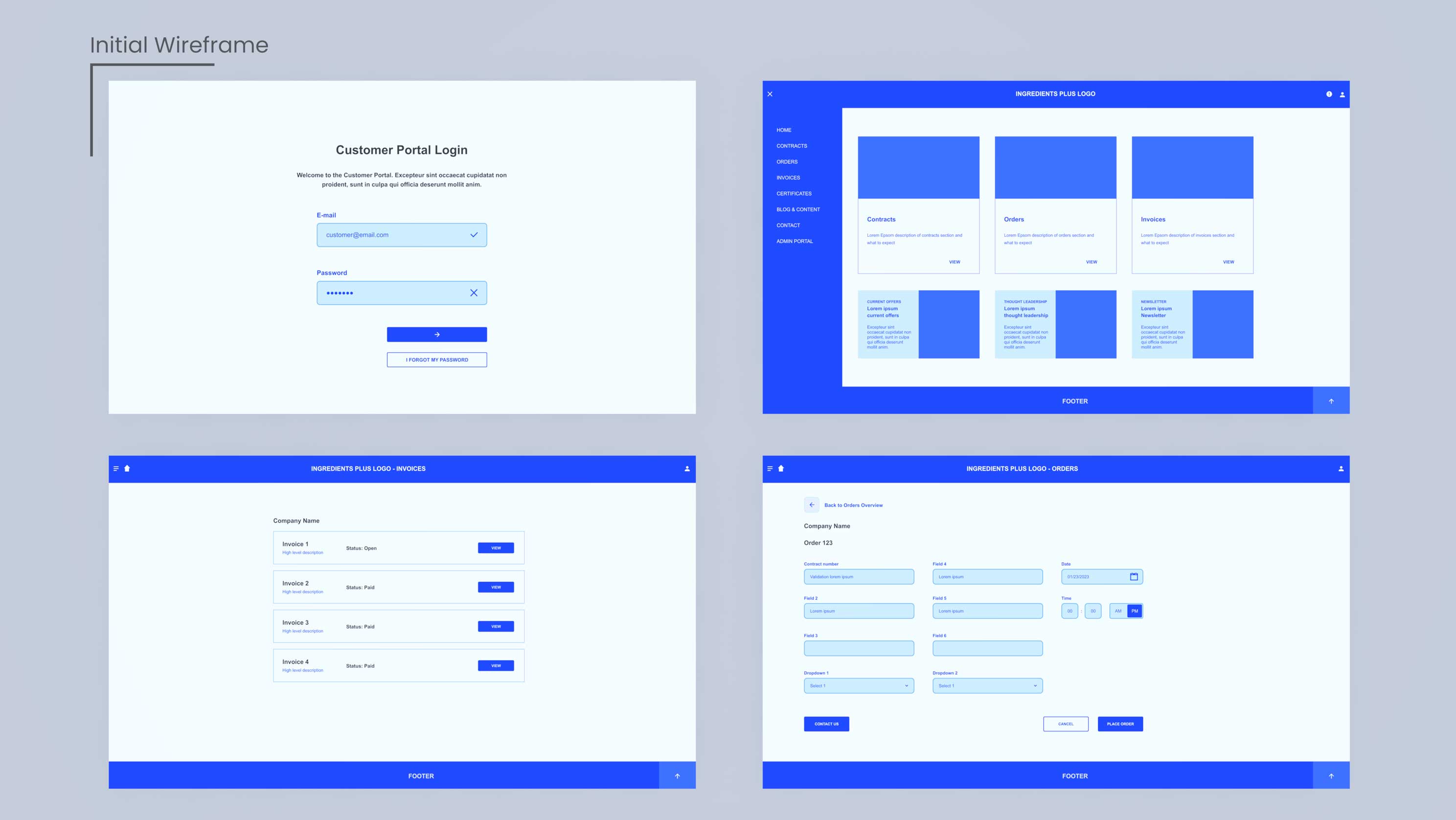 Initial wireframing to help map user flow and interactivity before the design phase