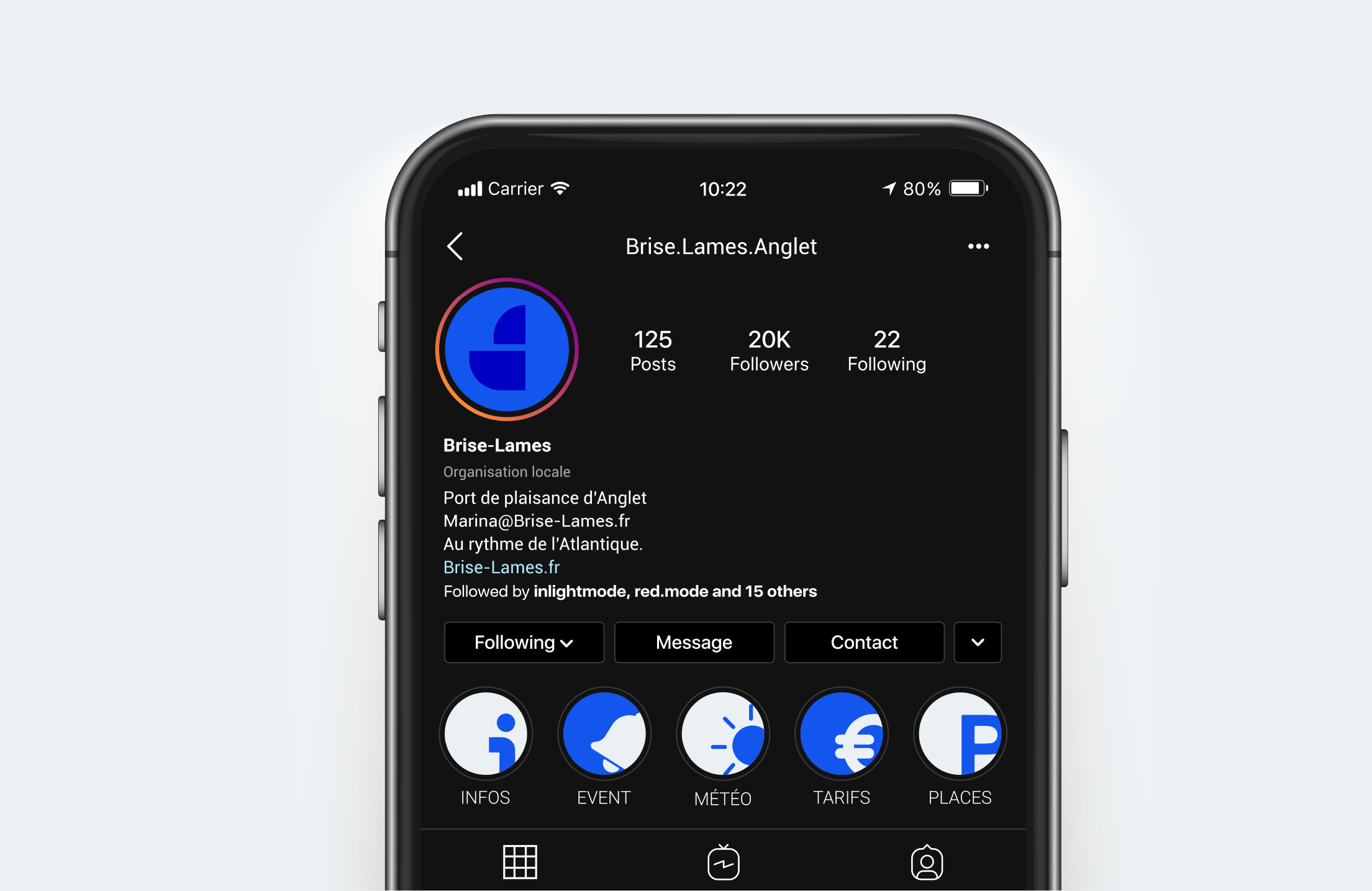 Exemple du compte Instagram mis en place 