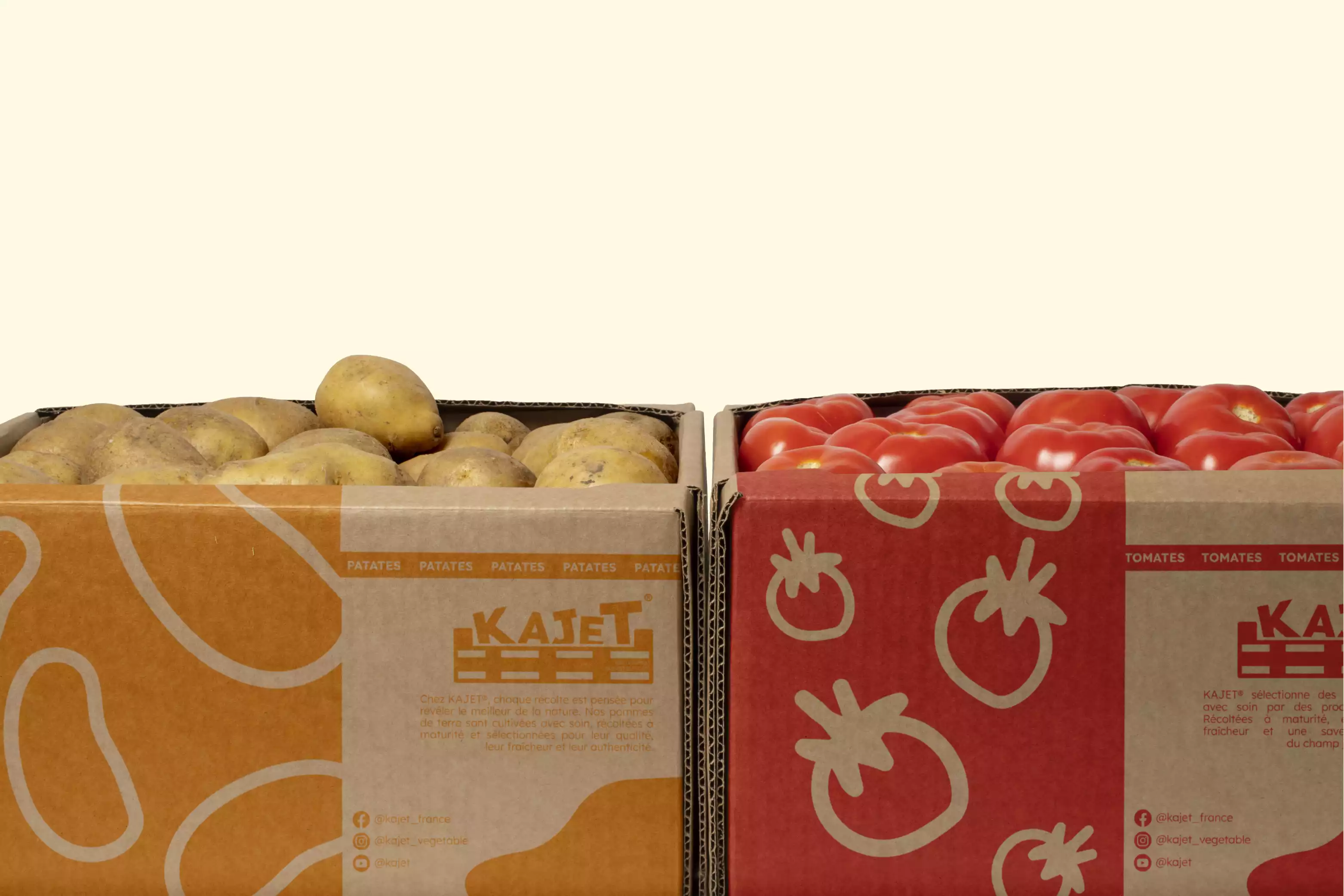 Deux packagings de Kajet, jaune et rouge
