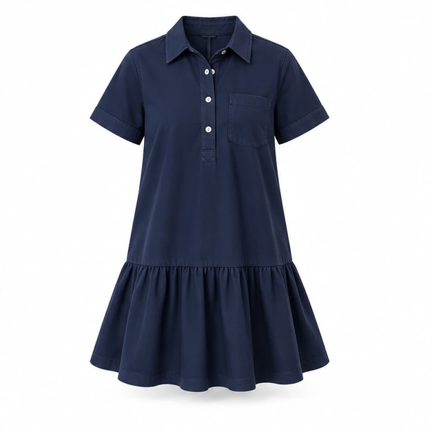 The same navy shirt dress selected in the try-on example