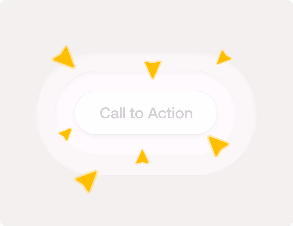 White call to action button surrounded by glowing yellow triangular arrows on a pale background.