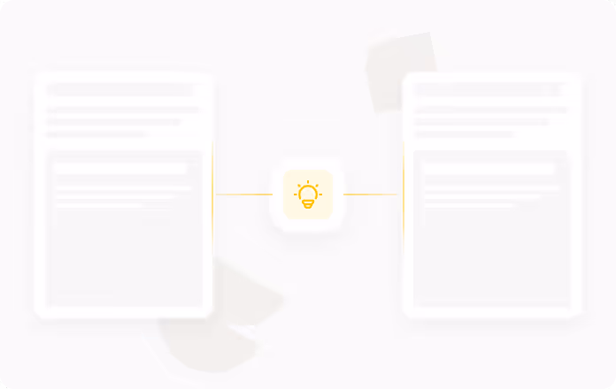 Diagram with two blurred text boxes connected by lines to a central icon of a yellow light bulb symbolizing an idea.