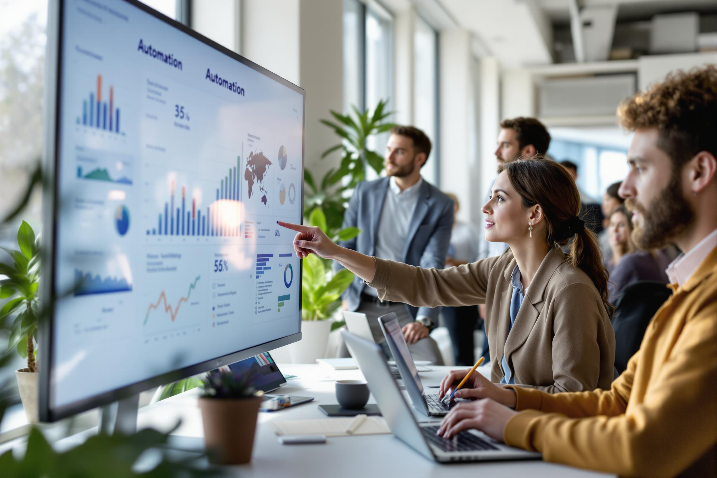 Büroszene in Deutschland: Ein Team nutzt Automatisierungssoftware, um den Fachkräftemangel zu bewältigen.