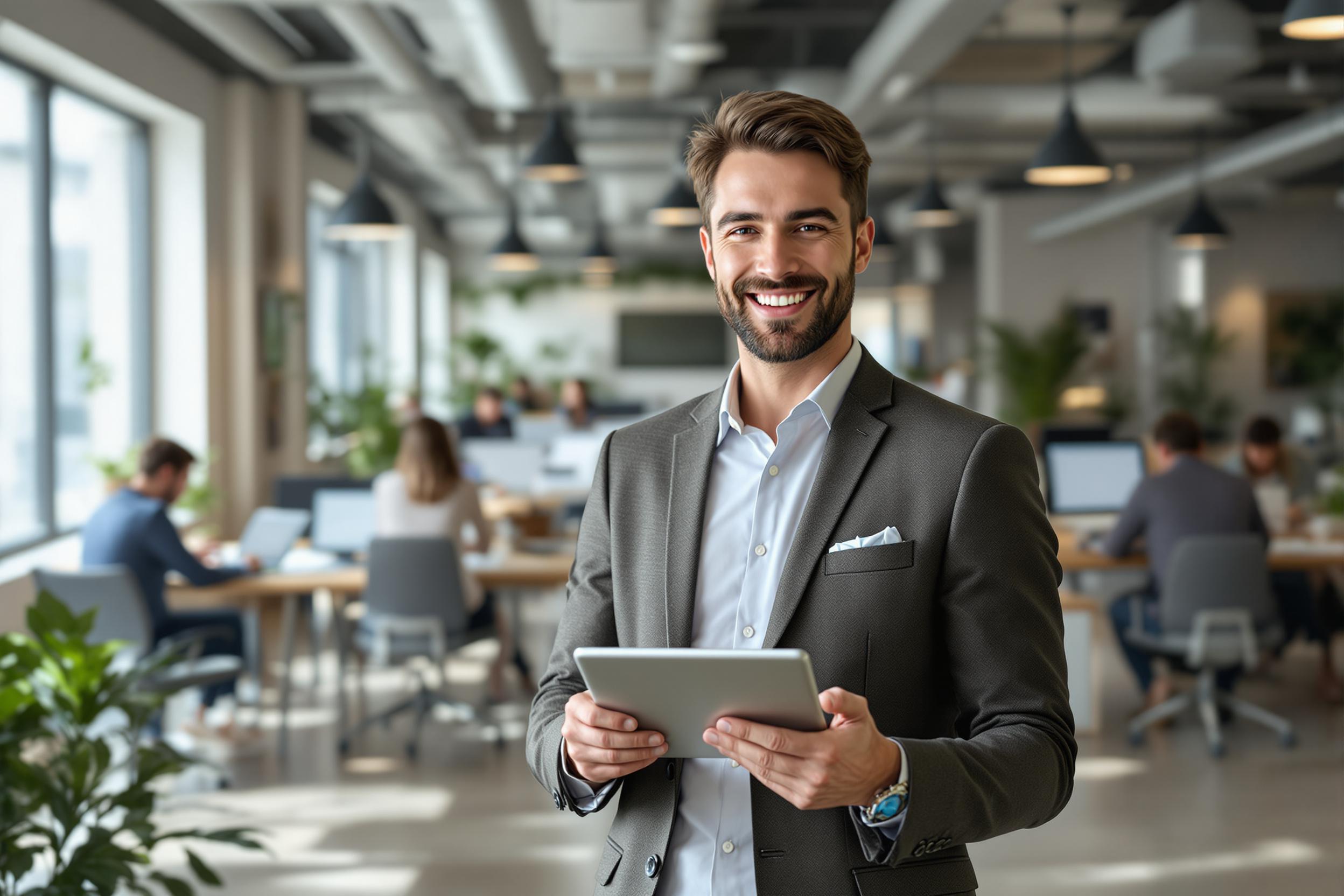 Recruiting-Experte nutzt Tablet zur Steigerung der Besetzungsquote.
