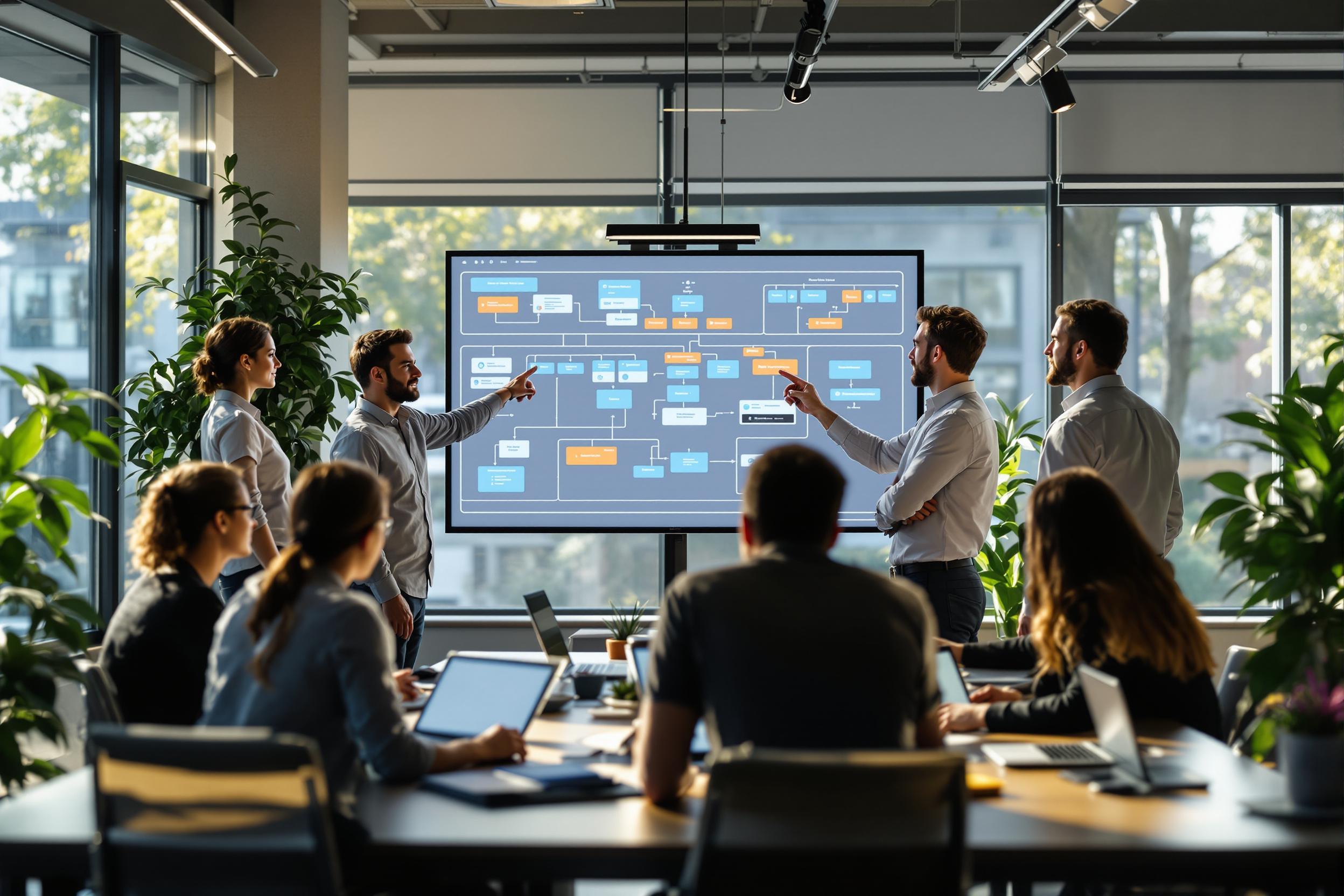 Team diskutiert Automatisierungslösungen zur Bewältigung des Fachkräftemangels in einem mittelständischen Unternehmen.