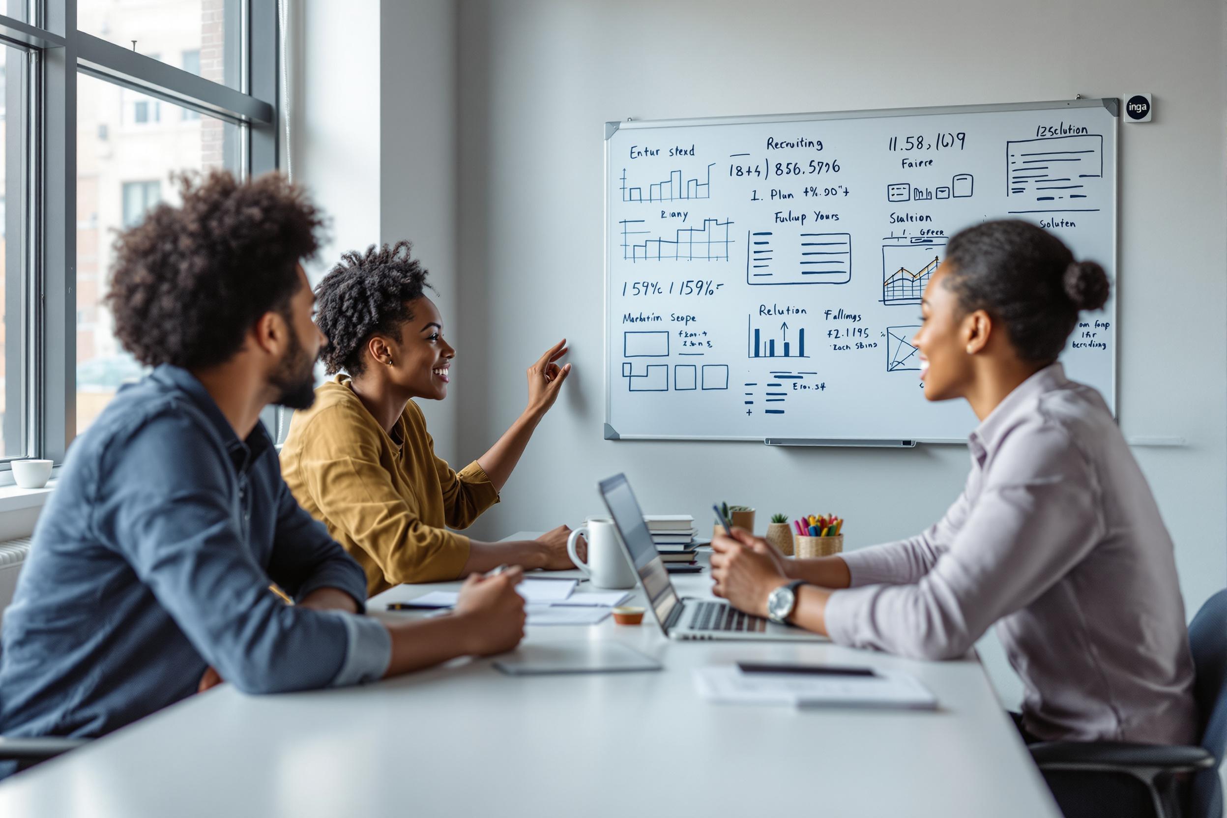 Diverses Team von Recruiting-Experten analysiert Daten zur Optimierung der Personalbeschaffung bei inga.