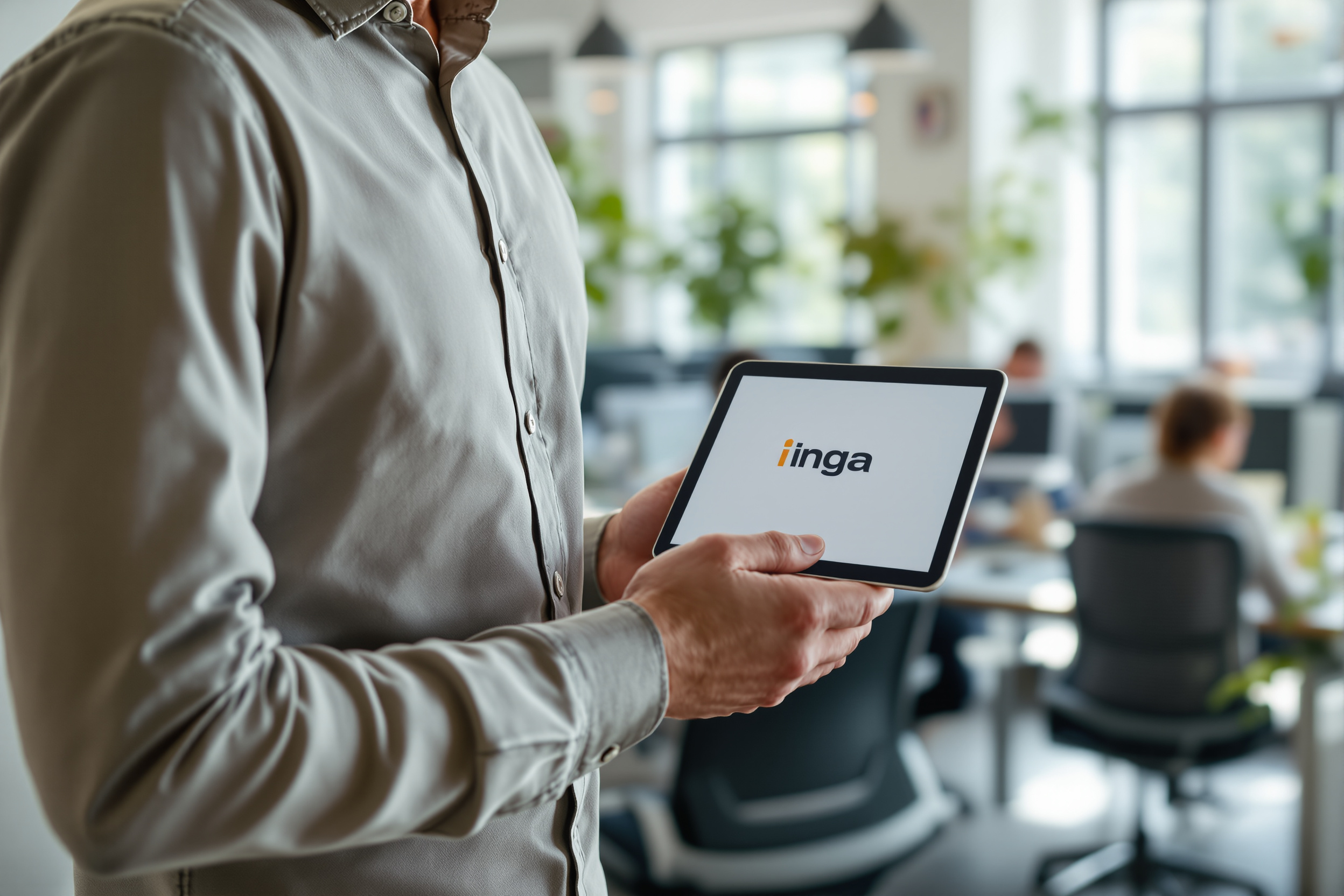 HR-Manager in Schweinfurt nutzt inga Recruiting-Software auf Tablet, um den Rekrutierungsprozess zu beschleunigen.