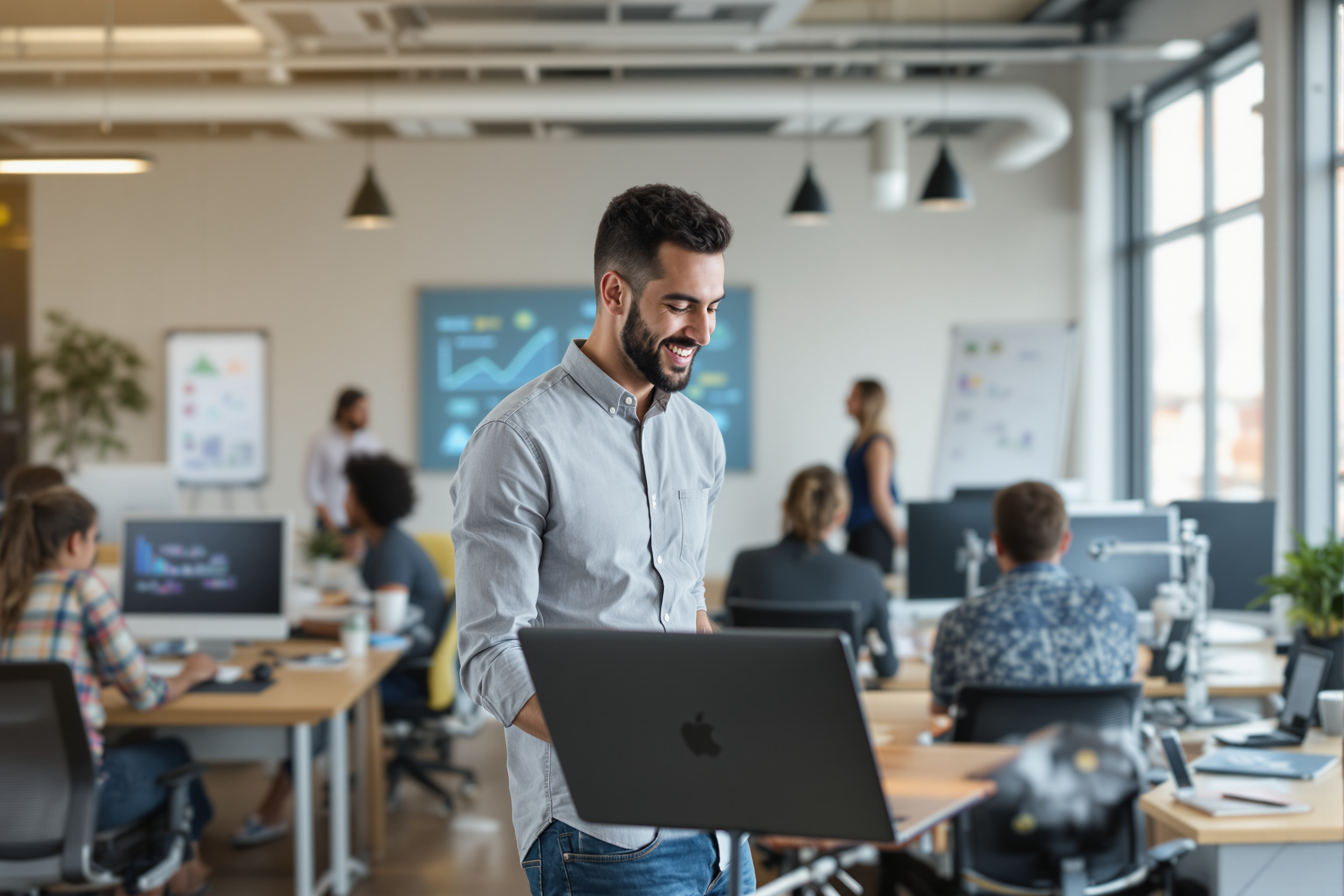 HR-Manager in Bremen freut sich über die durch Technologie beschleunigten Recruiting-Prozesse.