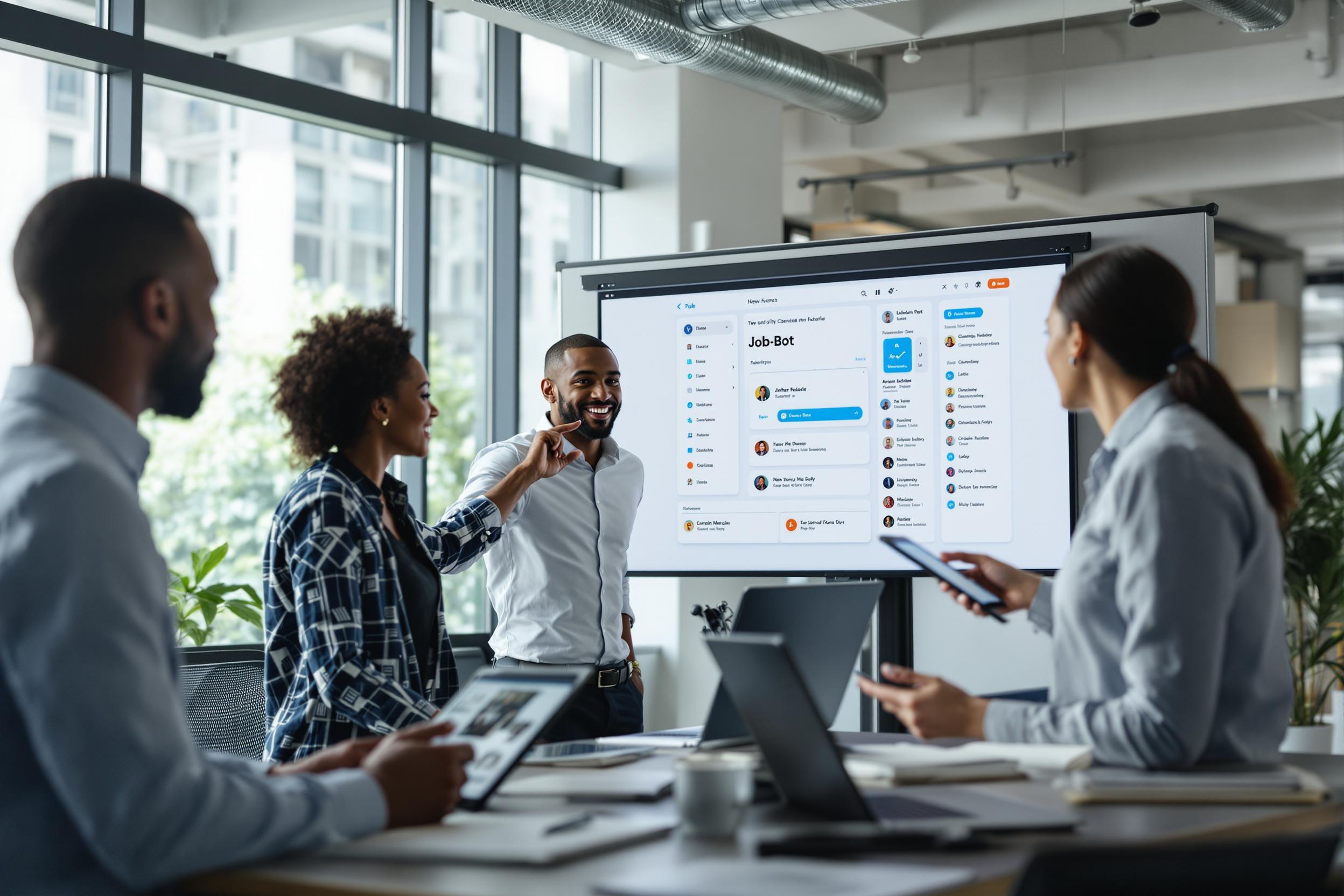 Ein Team nutzt Job-Bots und Social Recruiting, um innovative Mitarbeiter zu finden.