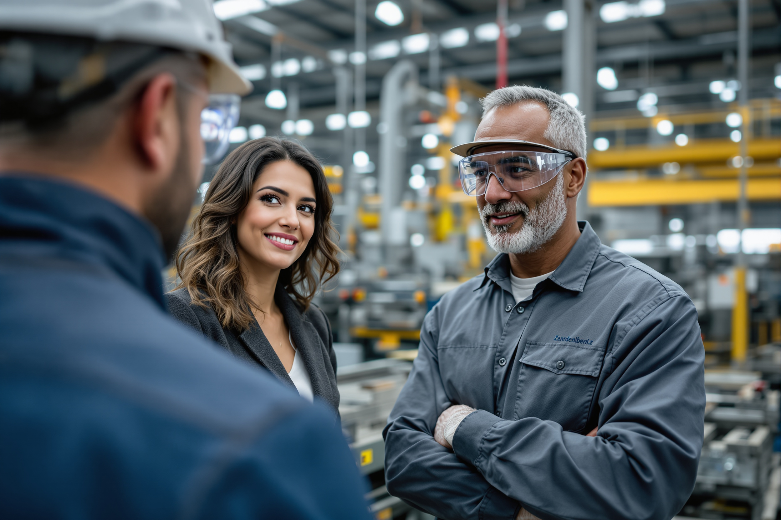 Recruiting-Gespräch in Chemnitzer Produktionshalle: Personalreferentin und Maschinenbauingenieur