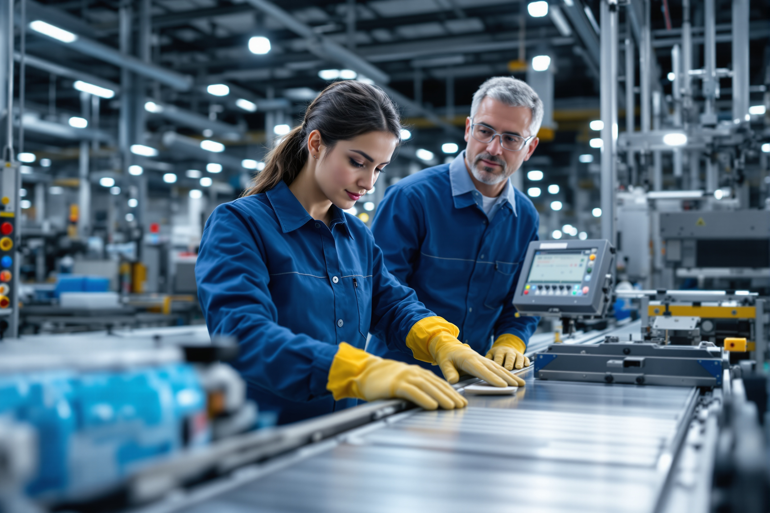 Junge lateinamerikanische Produktionsmitarbeiterin an Fertigungsmaschine in Bochumer Produktionshalle – inga Recruiting