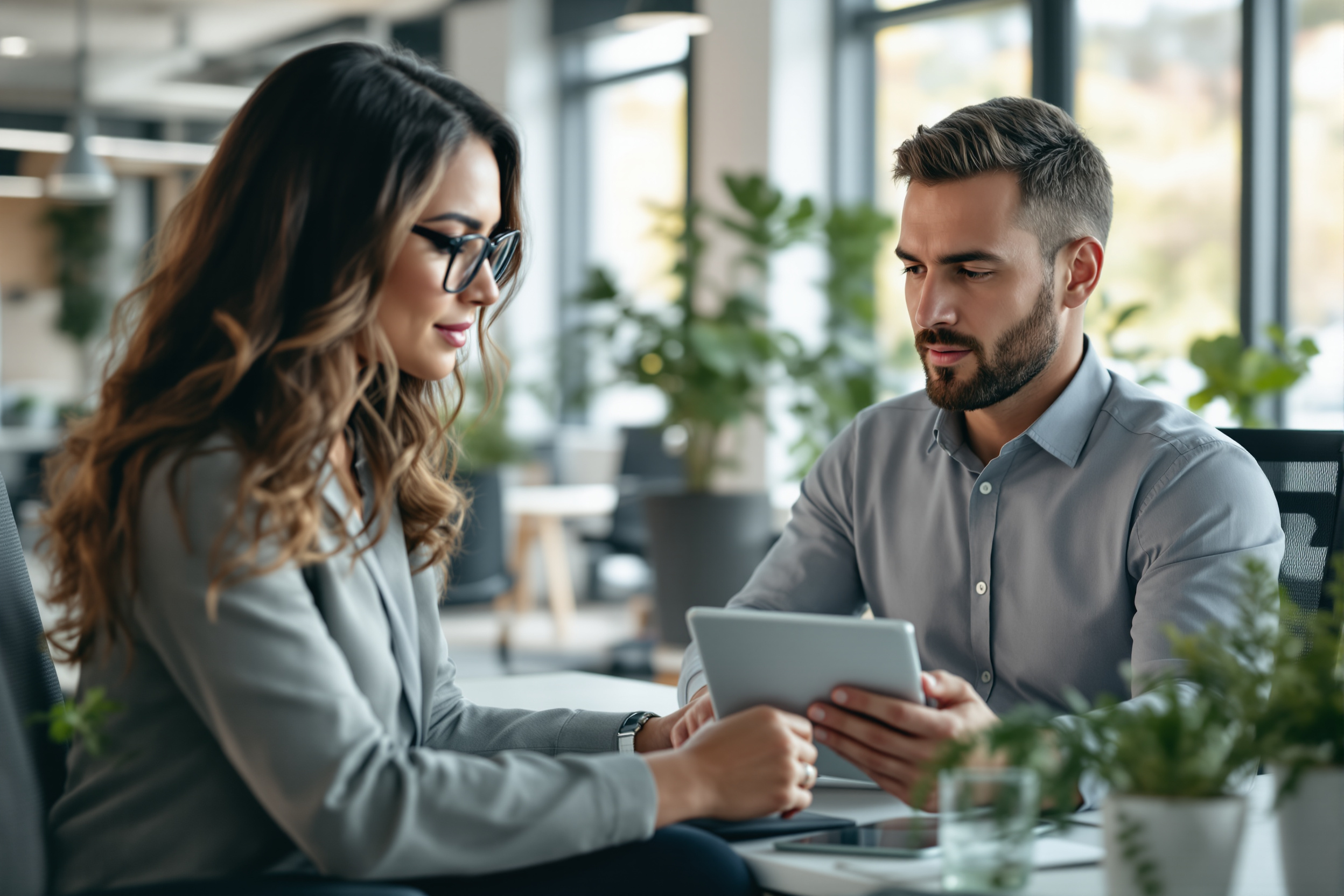 Moderne Personalagentur in Chemnitz: Latina HR-Managerin im Gespräch mit Recruiting-Spezialisten, Fokus auf passives Sourcing.