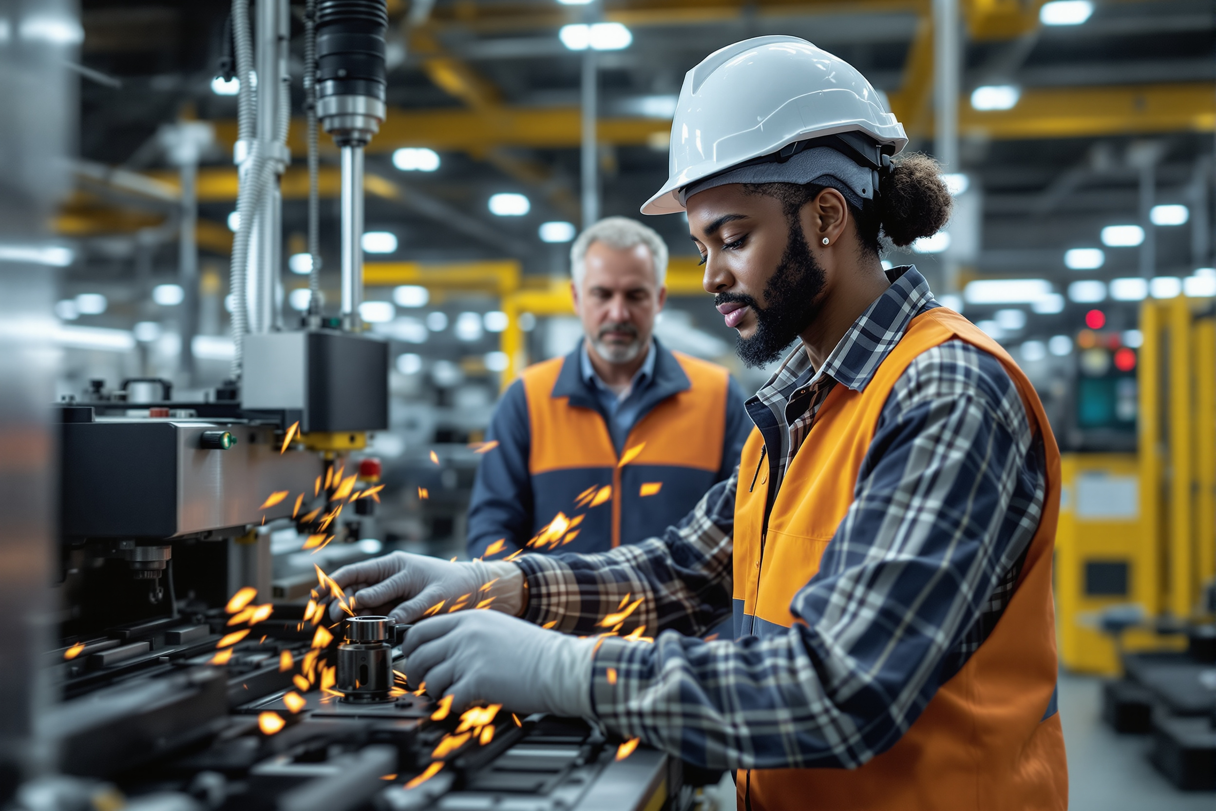 Afroamerikanische Ingenieurin in Bremer Produktionsanlage, passive Kandidaten im Handwerk