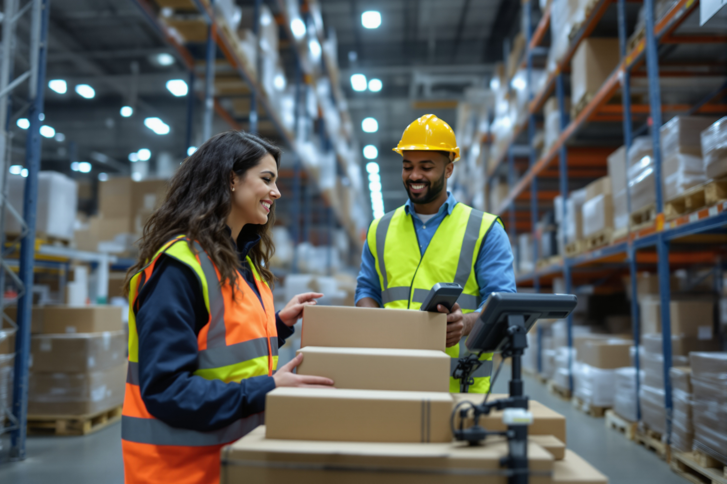 Lagerarbeiterin bedient Hubwagen in Logistikzentrum Bochum, vielfältiges Team, effiziente Prozesse