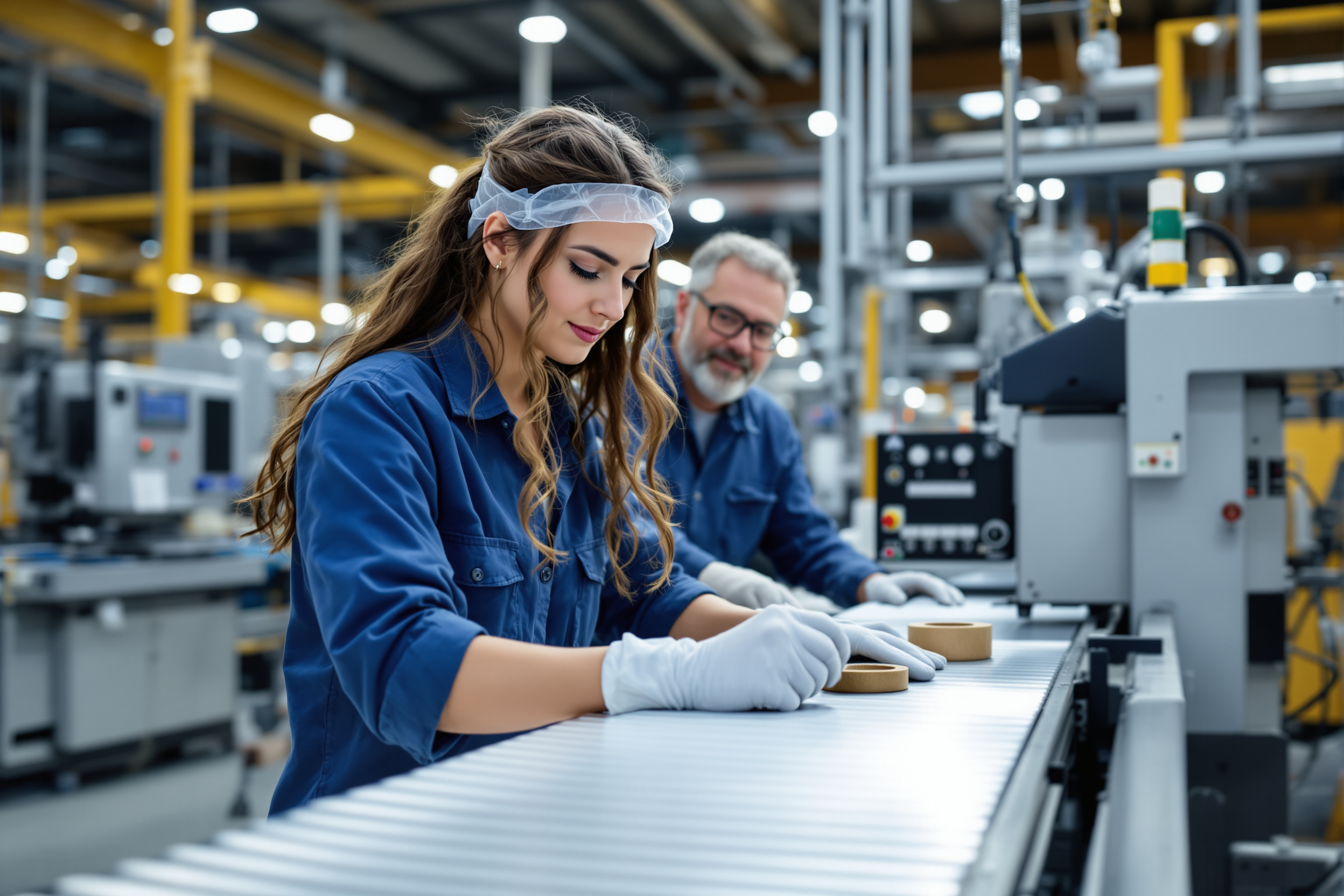 Produktionsmitarbeiterin bedient Maschine in Duisburg – Vielfalt in der Fertigung