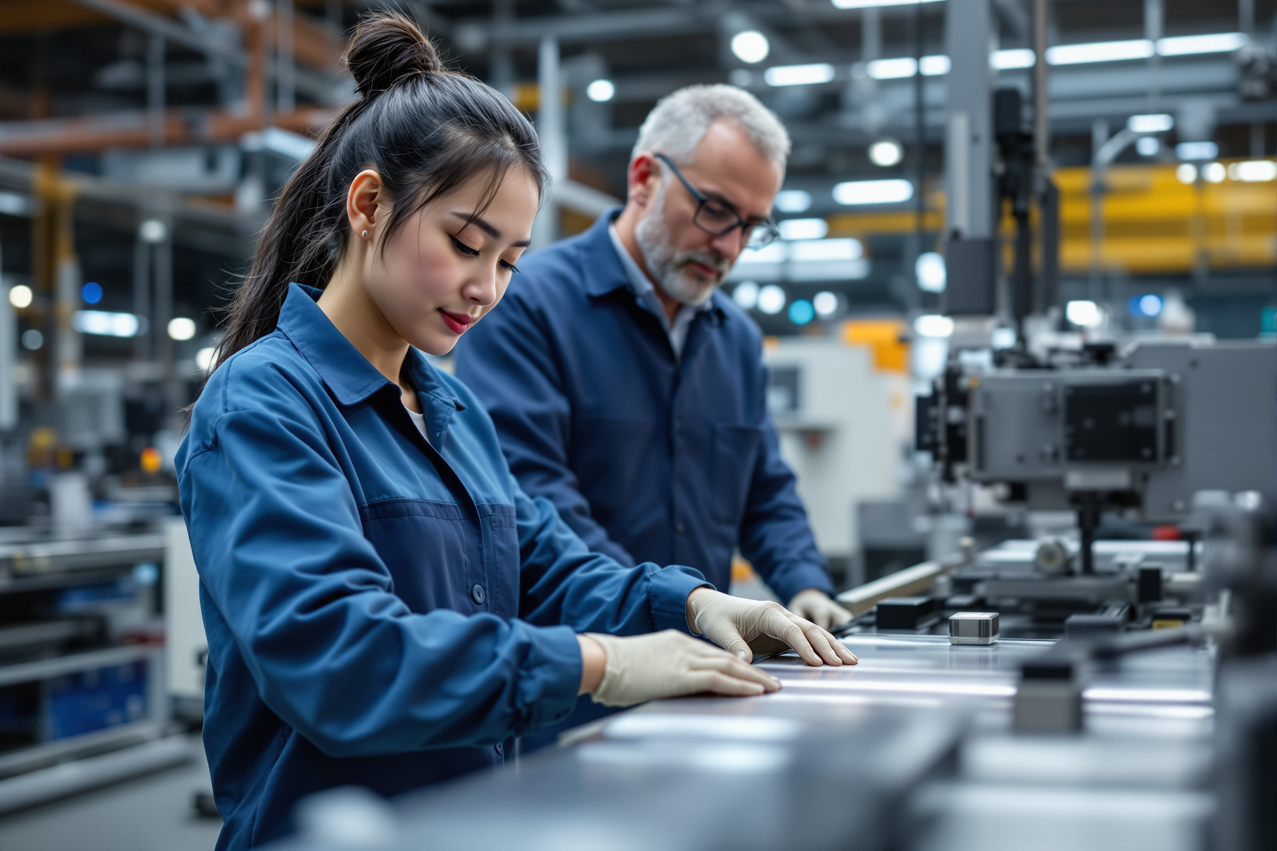 Asiatische Produktionsmitarbeiterin an Fertigungsmaschine in Zwickau – Fachkräfte für passives Sourcing