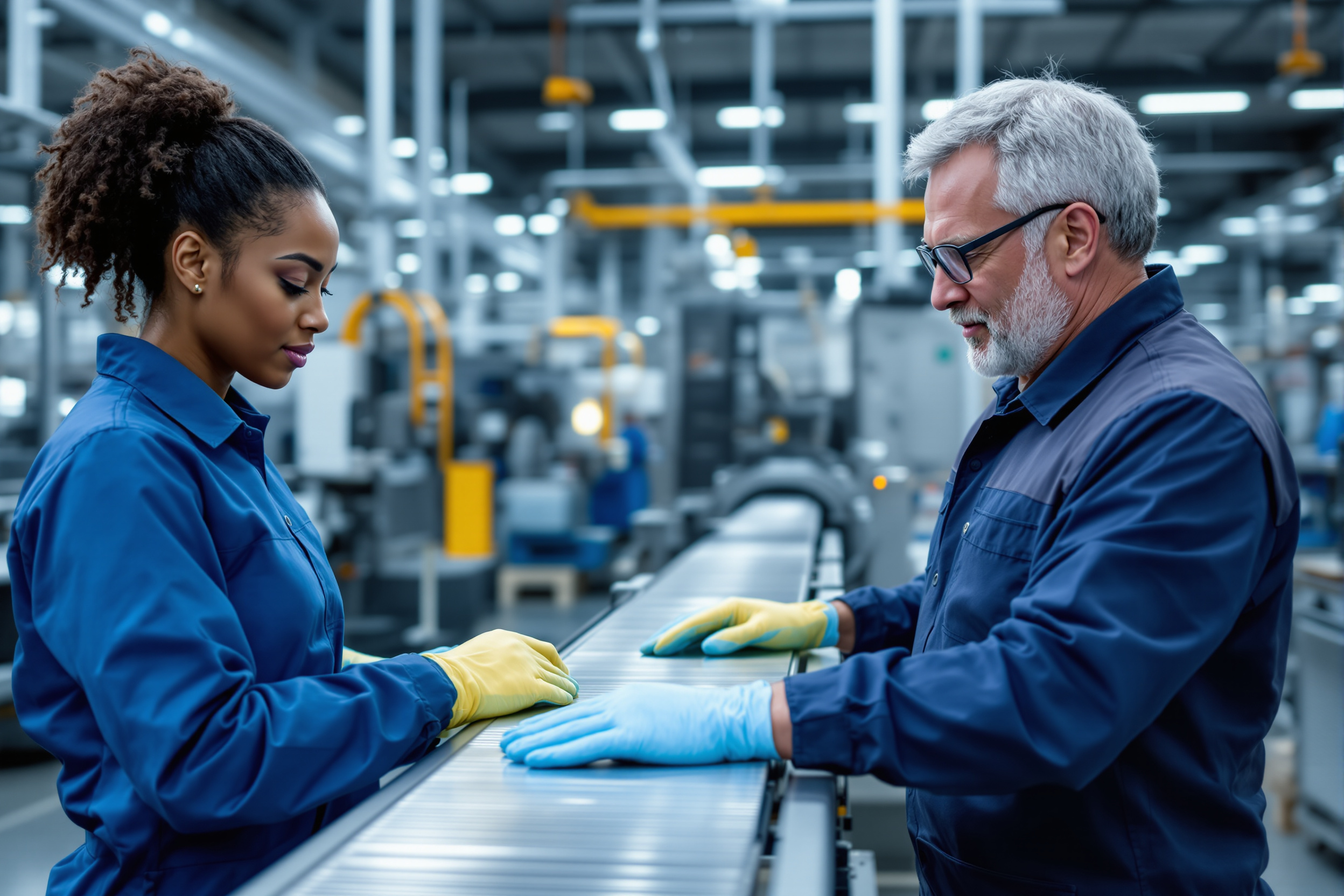 Moderne Personalbeschaffung: Afrikanisch-amerikanische Produktionsmitarbeiterin bedient Maschine in Fertigungshalle in Braunschweig, Niedersachsen