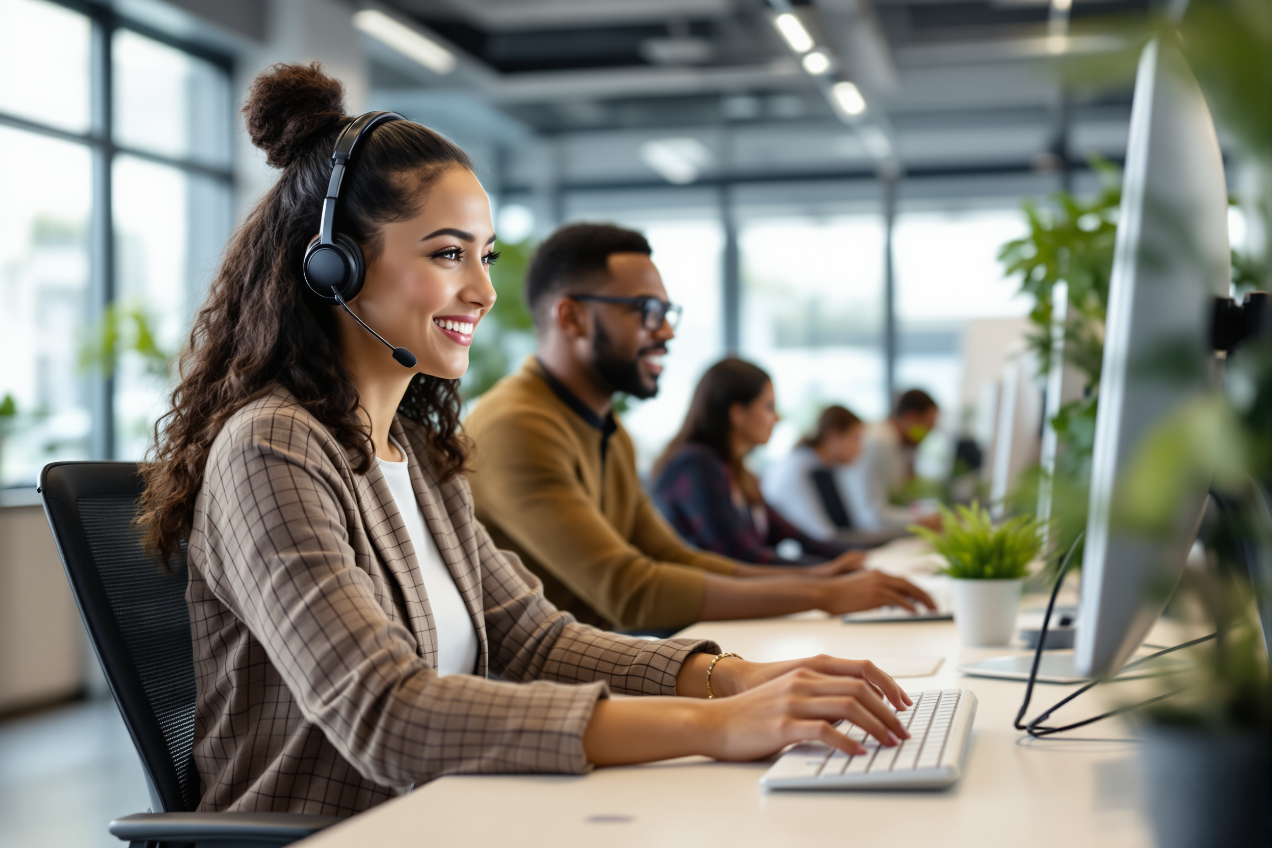Vielfältiges Team im Callcenter Bremen: Kundendienstmitarbeiter im Gespräch mit Kunden