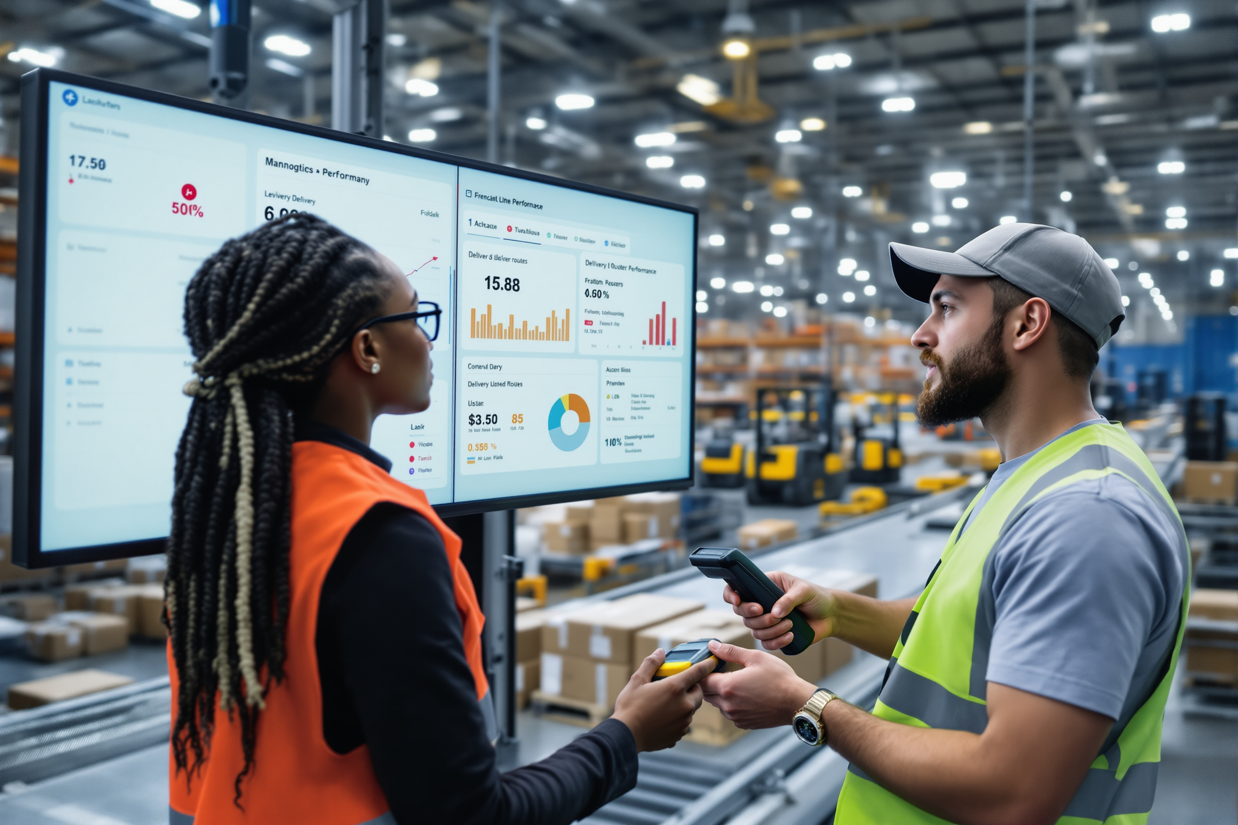 Effiziente Logistik: Diverse Mitarbeiter optimieren Lieferketten in Hamburger Lager mit moderner Technologie.