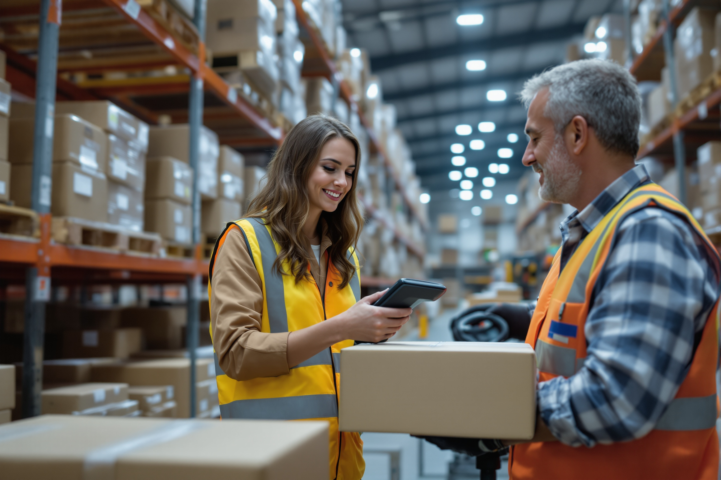 Junge Lagerarbeiterin scannt Pakete im Lager – Vielfalt im Logistikzentrum, Deutschland
