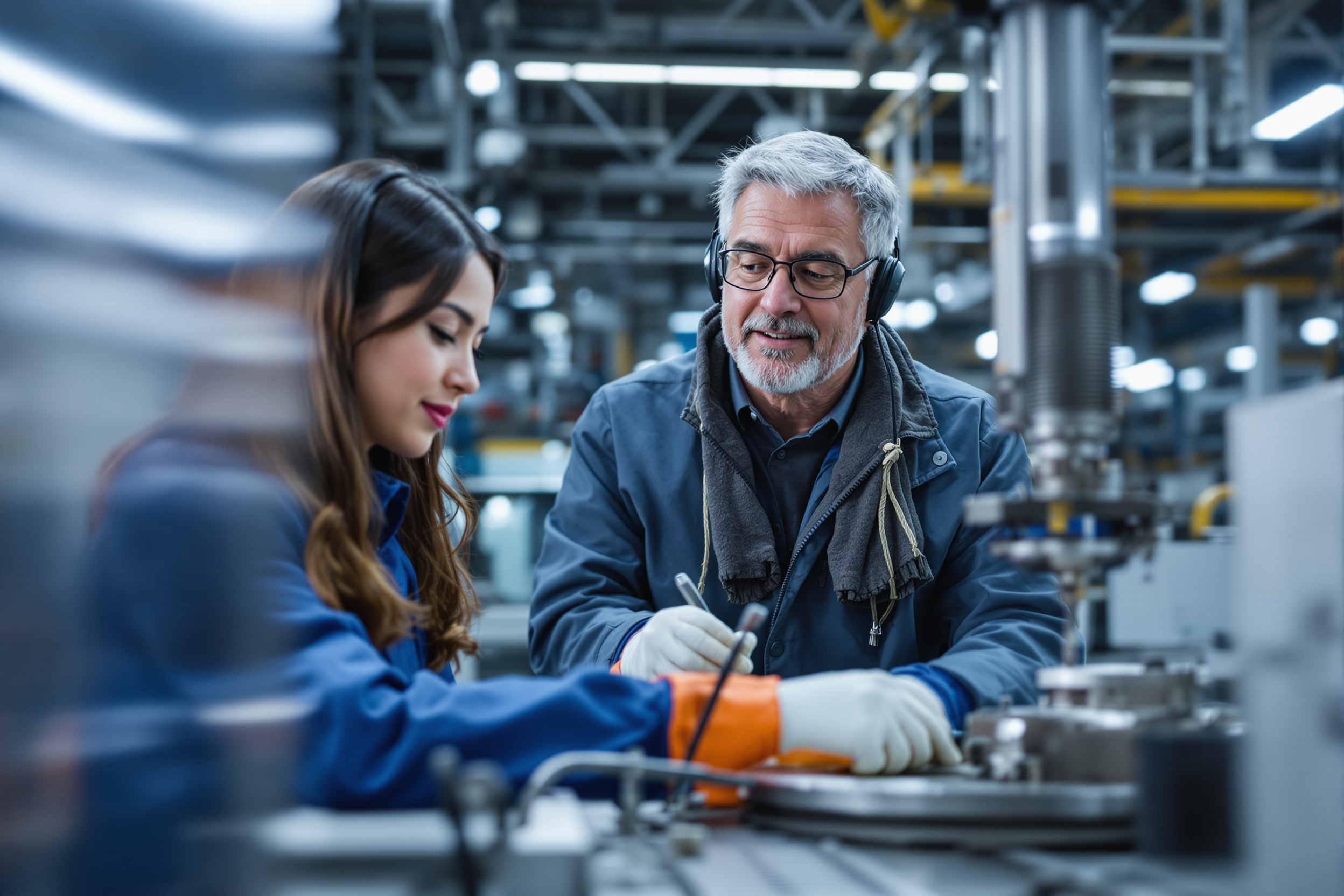 Auszubildende in Zwickau arbeitet an Fertigungsmaschine in Produktionshalle