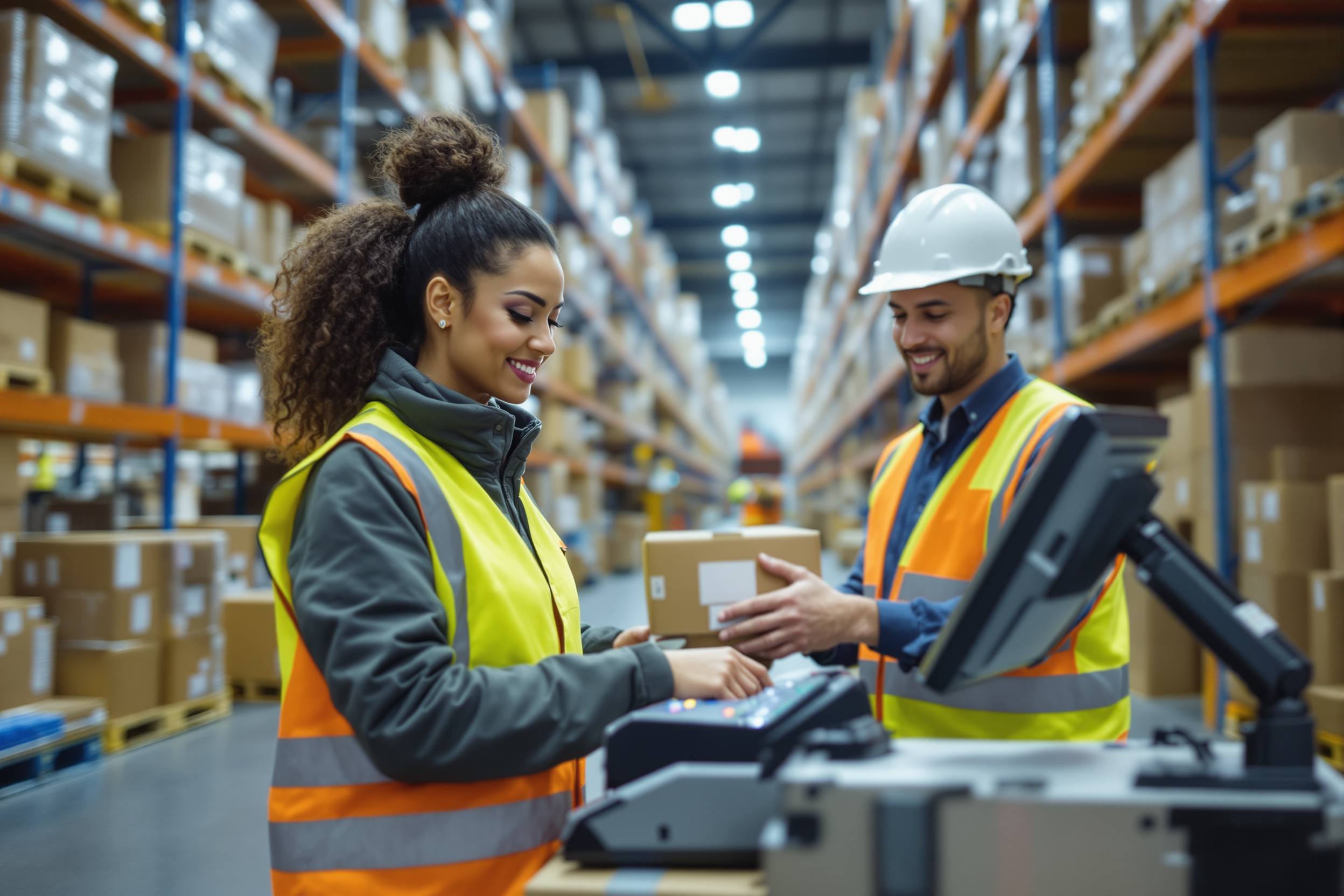 Logistik Personal Pforzheim: Vielfältiges Team arbeitet effizient im Lager mit Gabelstapler und Scanner
