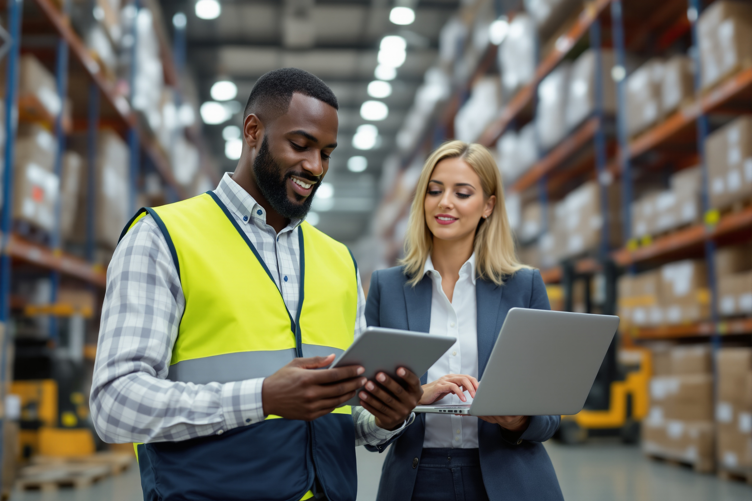 Fachkräfte in Duisburg: Logistikmanager und HR-Spezialistin planen Personaleinsatz im Lager – Recruiting für offene Stellen