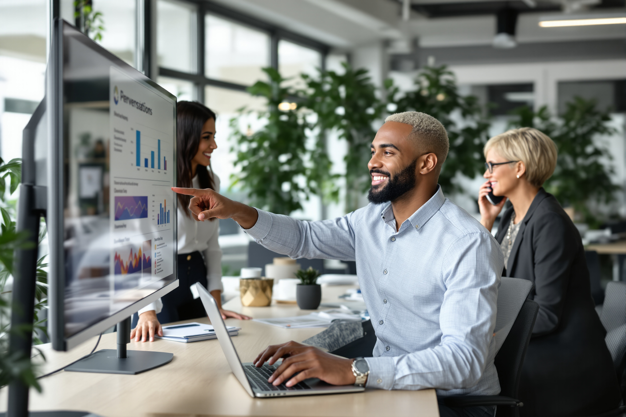 Vielfältiges Team von Bürokräften arbeitet zusammen in einem modernen Büro in Braunschweig