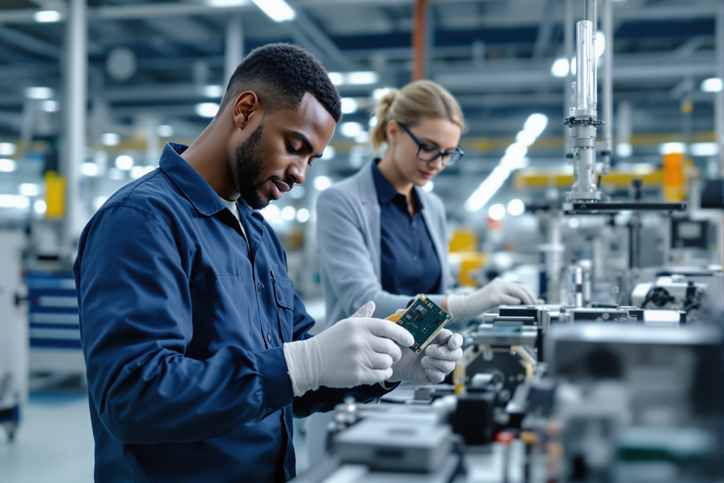 Fachkräftemangel in Bochum: Mitarbeiter in der Produktion bedient Maschine in einer Fabrikhalle.
