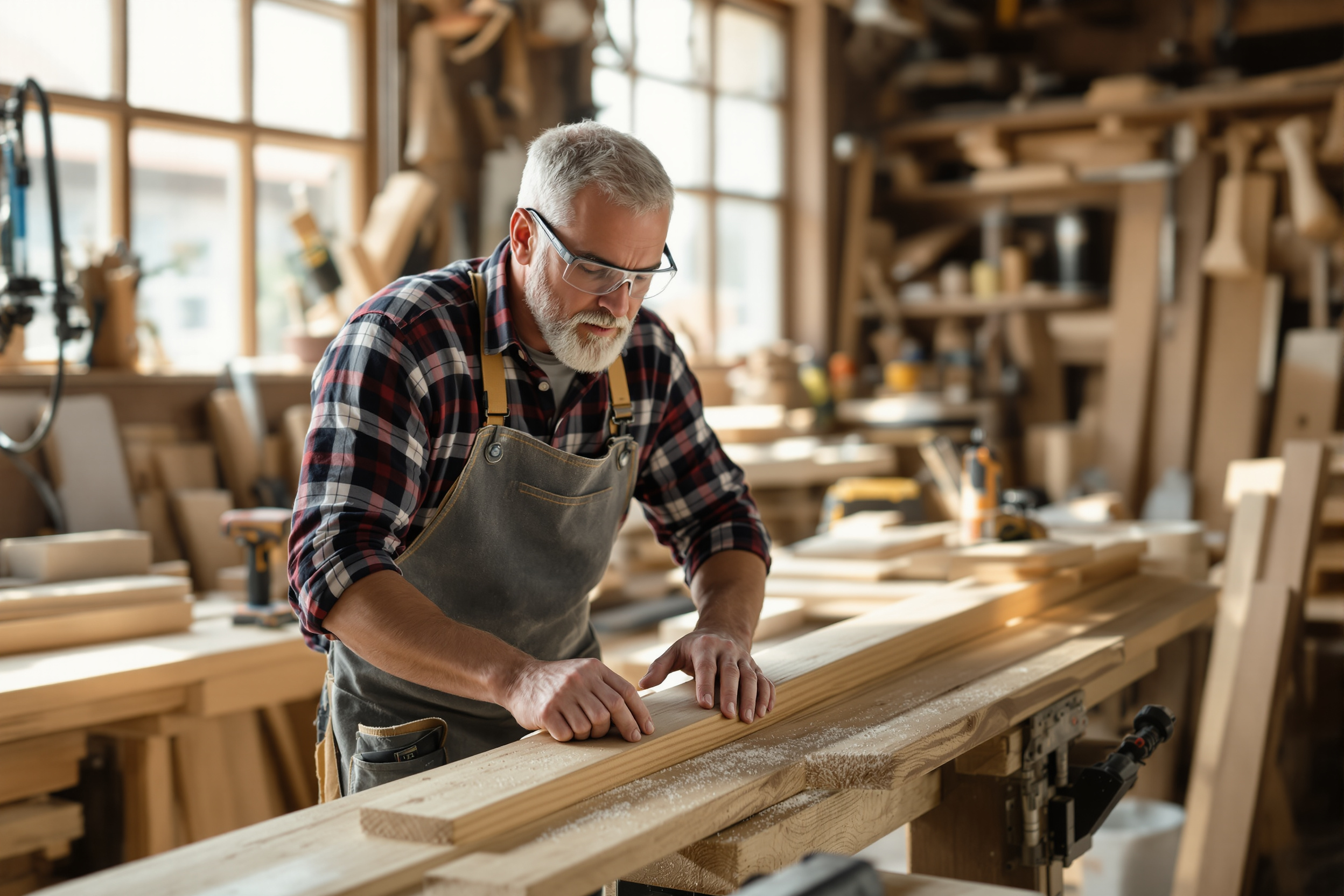 Tischler bei der Arbeit in einer Werkstatt in Braunschweig.
