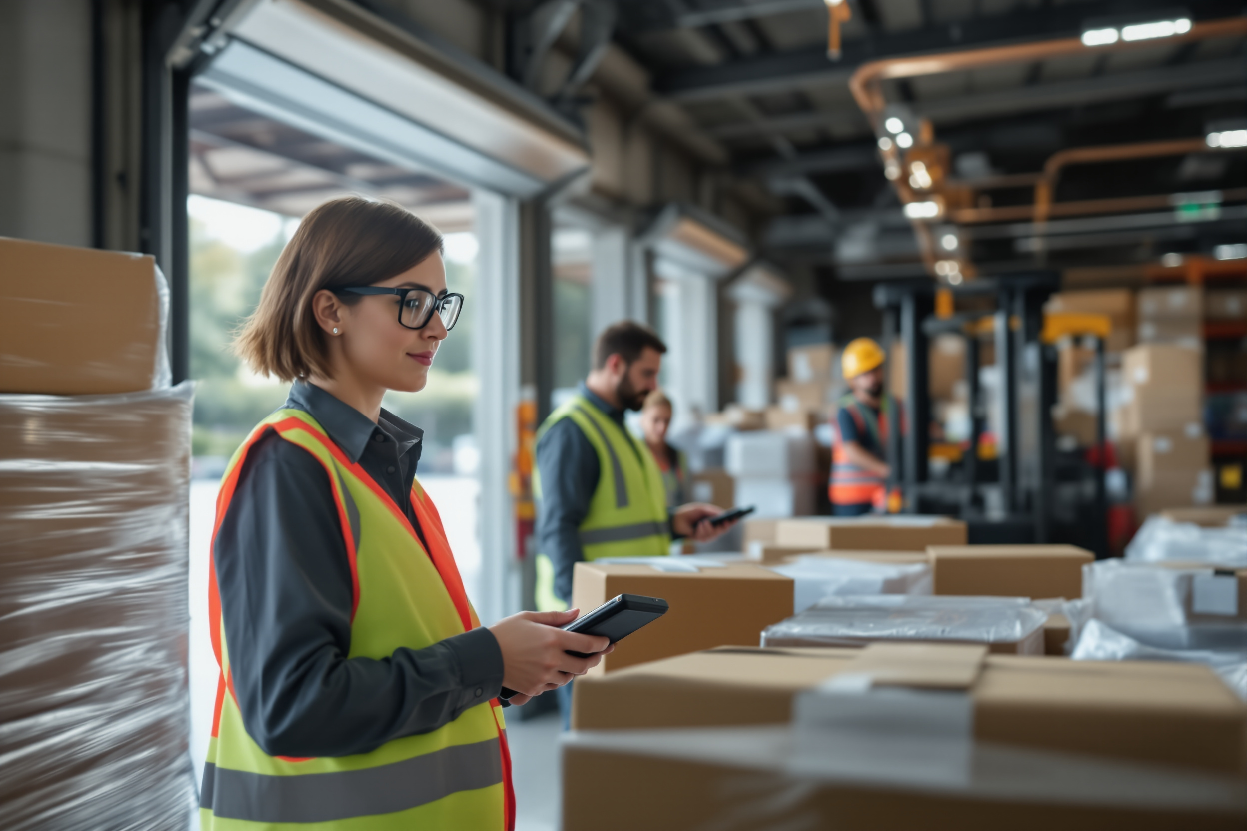 Logistikzentrum in Schweinfurt mit Mitarbeitern bei der Arbeit.