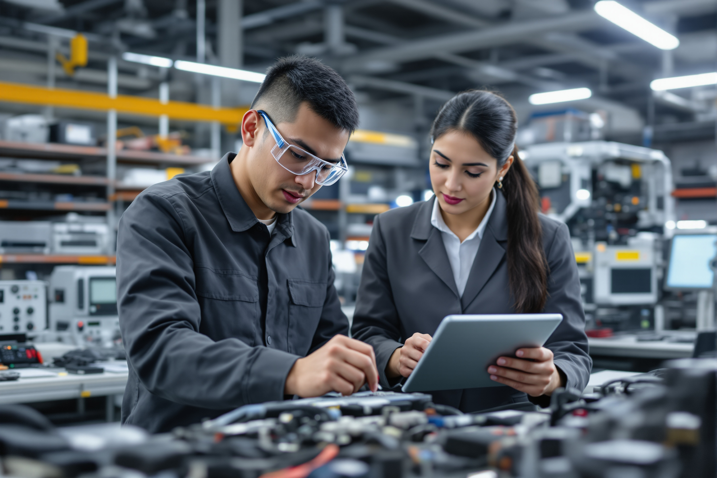 Techniker bei der Reparatur elektronischer Geräte in Wuppertal: Vielfältiges Team arbeitet an technischen Lösungen. Fachkräfte für Elektronikreparatur.