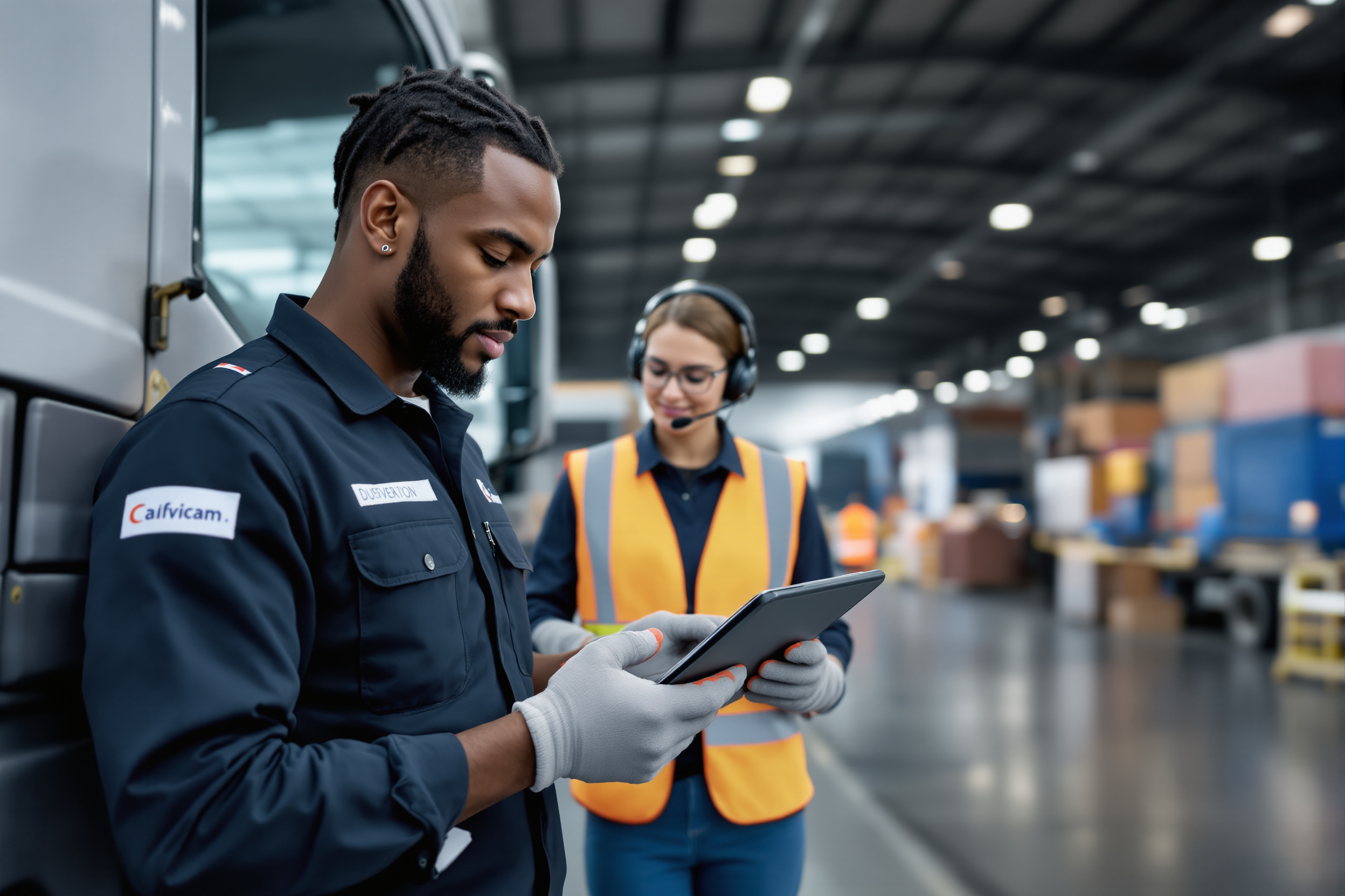 Berufskraftfahrer und Disponentin in Duisburg arbeiten zusammen, um Logistik reibungslos zu gestalten