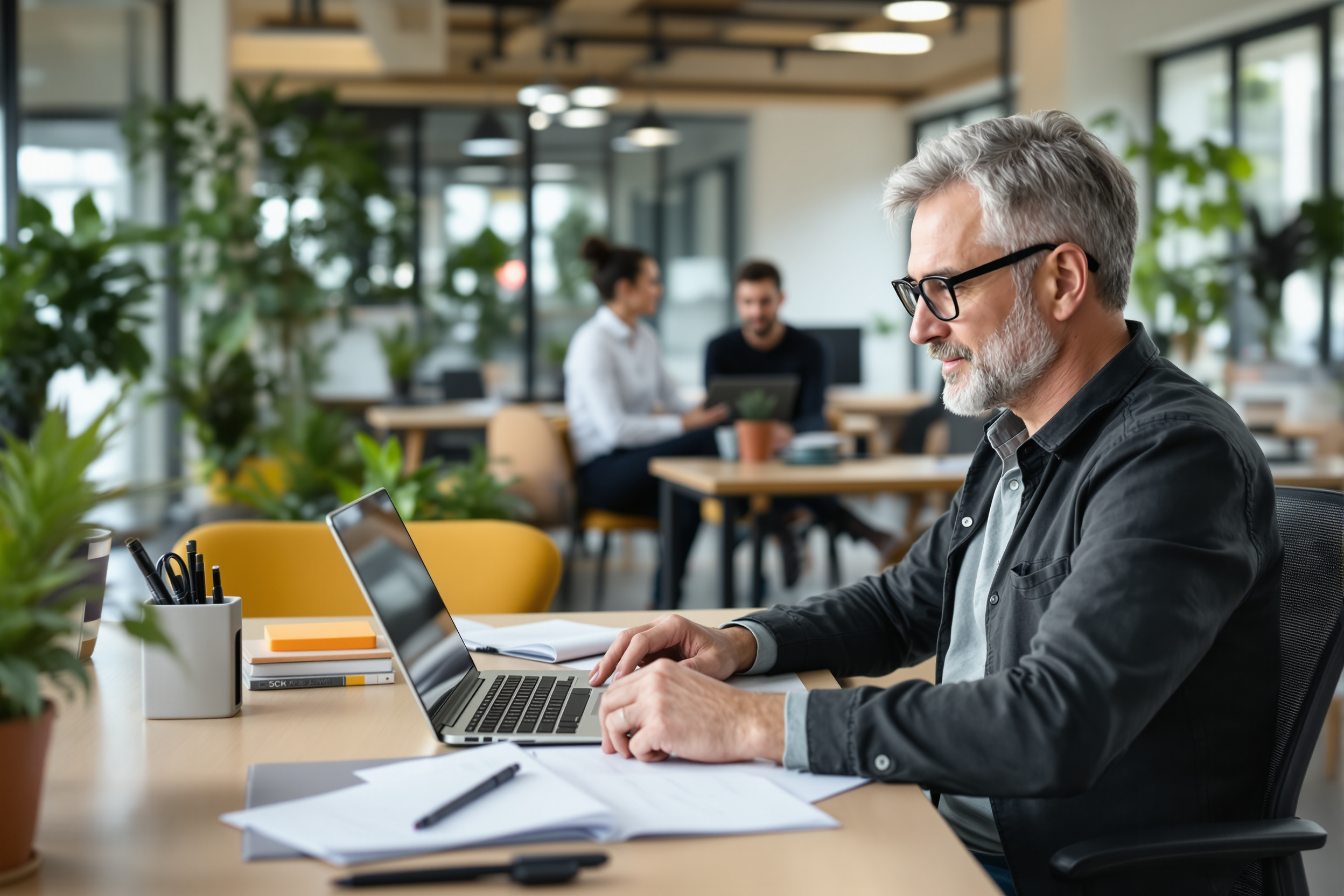 HR-Manager im modernen Büro bei der Überprüfung von Bewerbungsunterlagen.