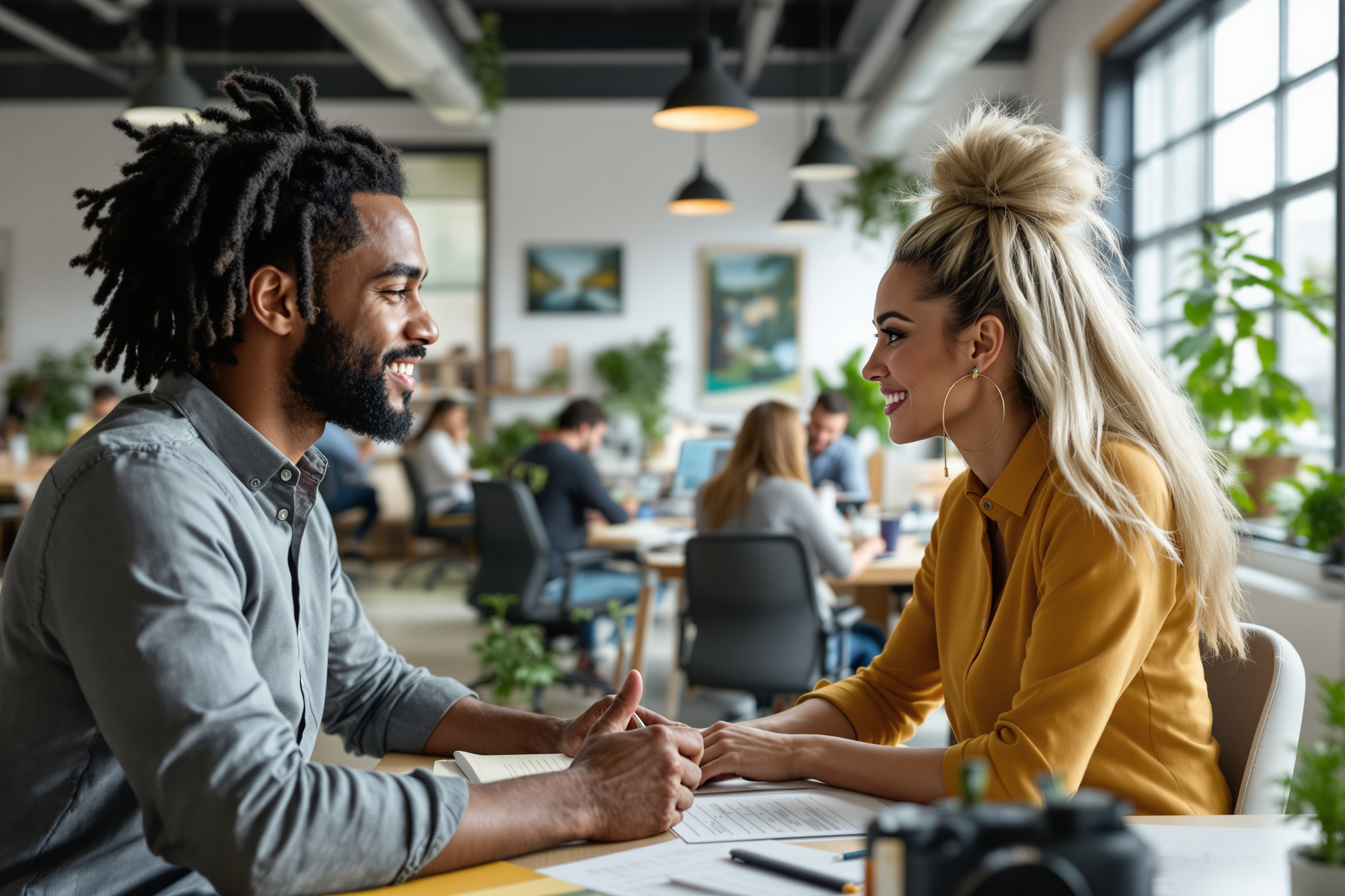 Vielfältige Mitarbeiter arbeiten in einem modernen, hellen Büro und stärken die Arbeitgebermarke durch eine positive Unternehmenskultur.