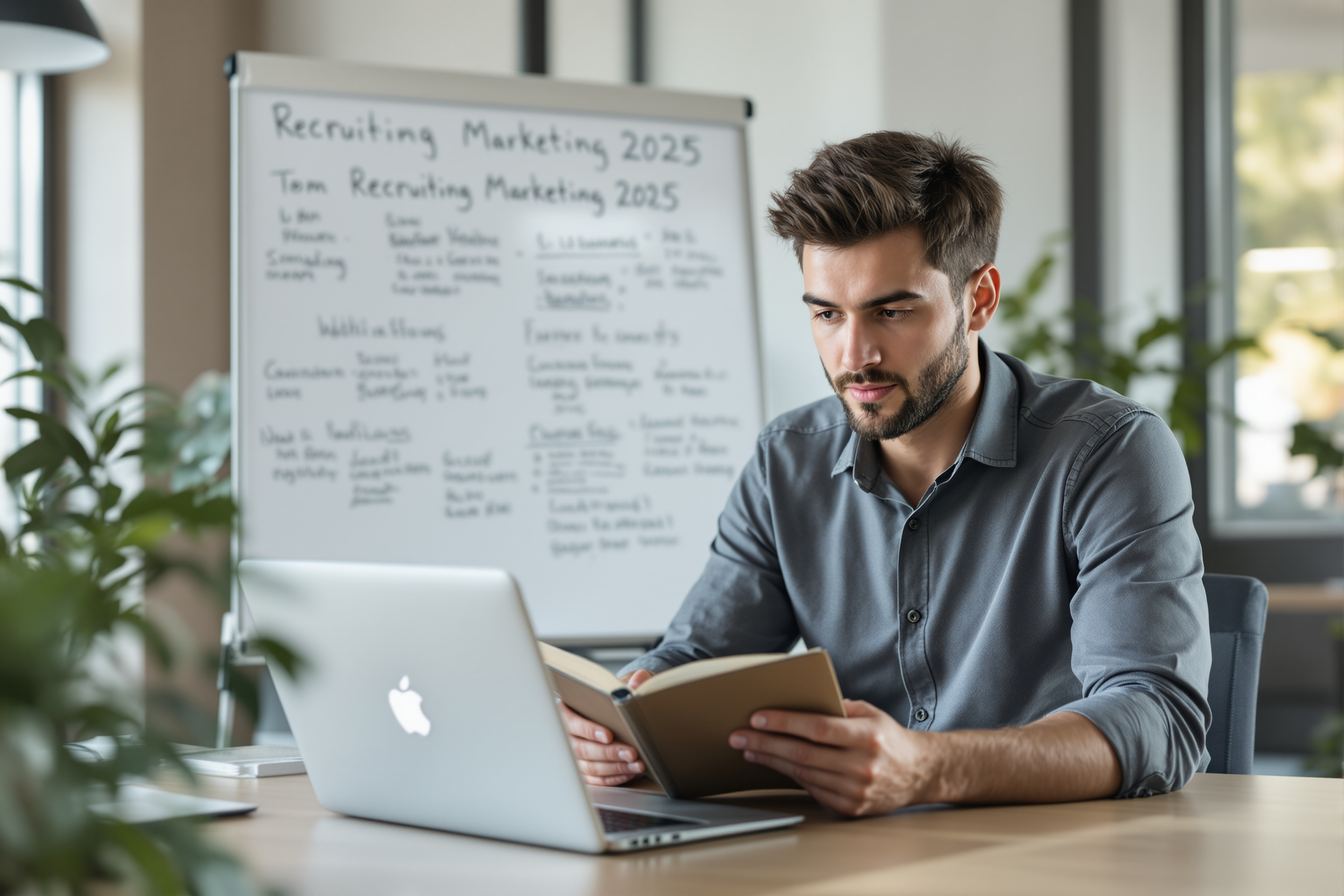 Recruiting Marketing 2025: Ein Recruiter entwirft Strategien zur Fachkräftegewinnung.