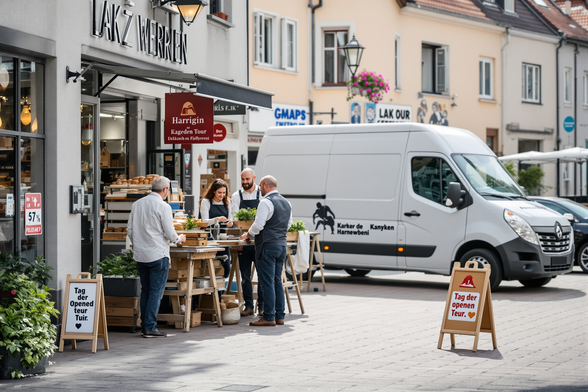 Lokaler Handwerksbetrieb in einer deutschen Kleinstadt erhöht seine regionale Bekanntheit durch Kundennähe und lokale Präsenz.