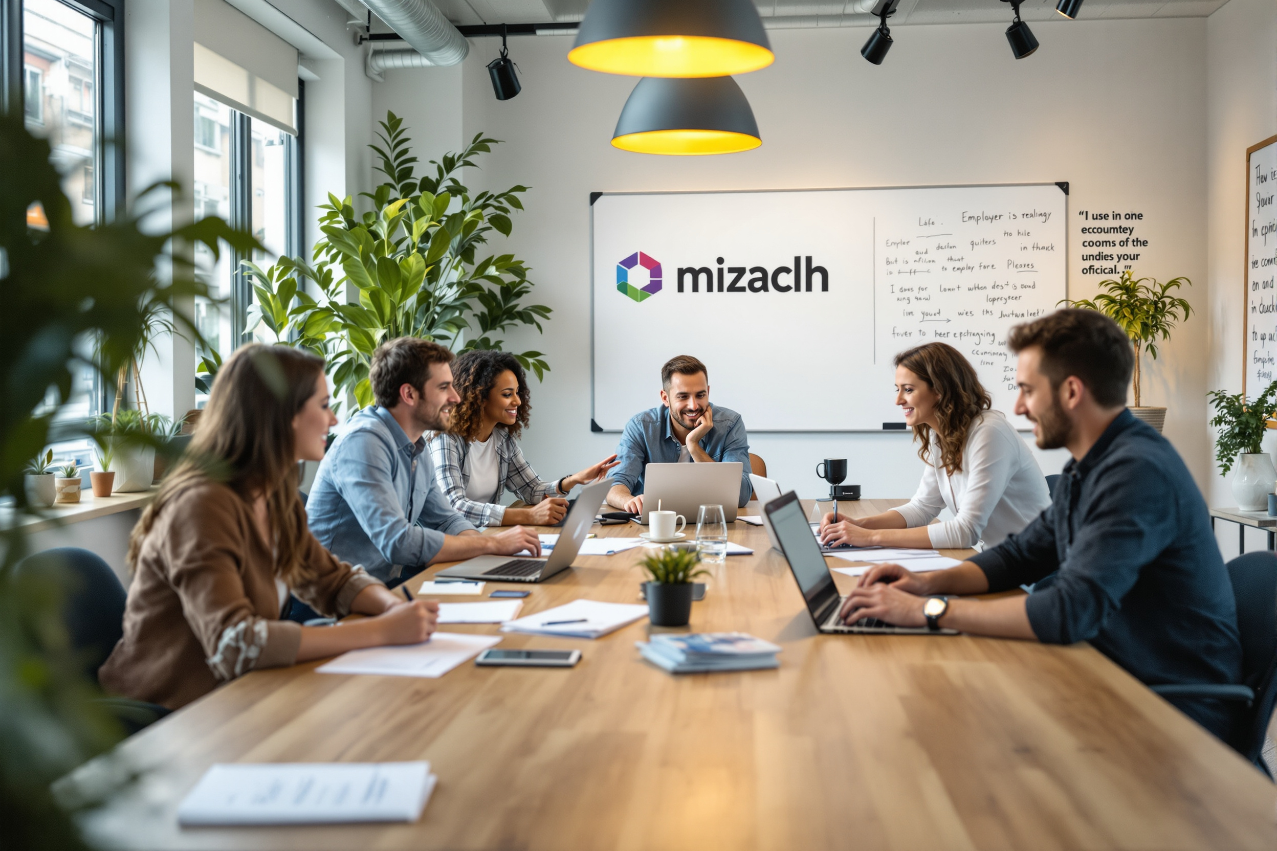 Diverse Gruppe von Fachkräften arbeitet an einer Employer Branding Strategie in einem modernen Büro.