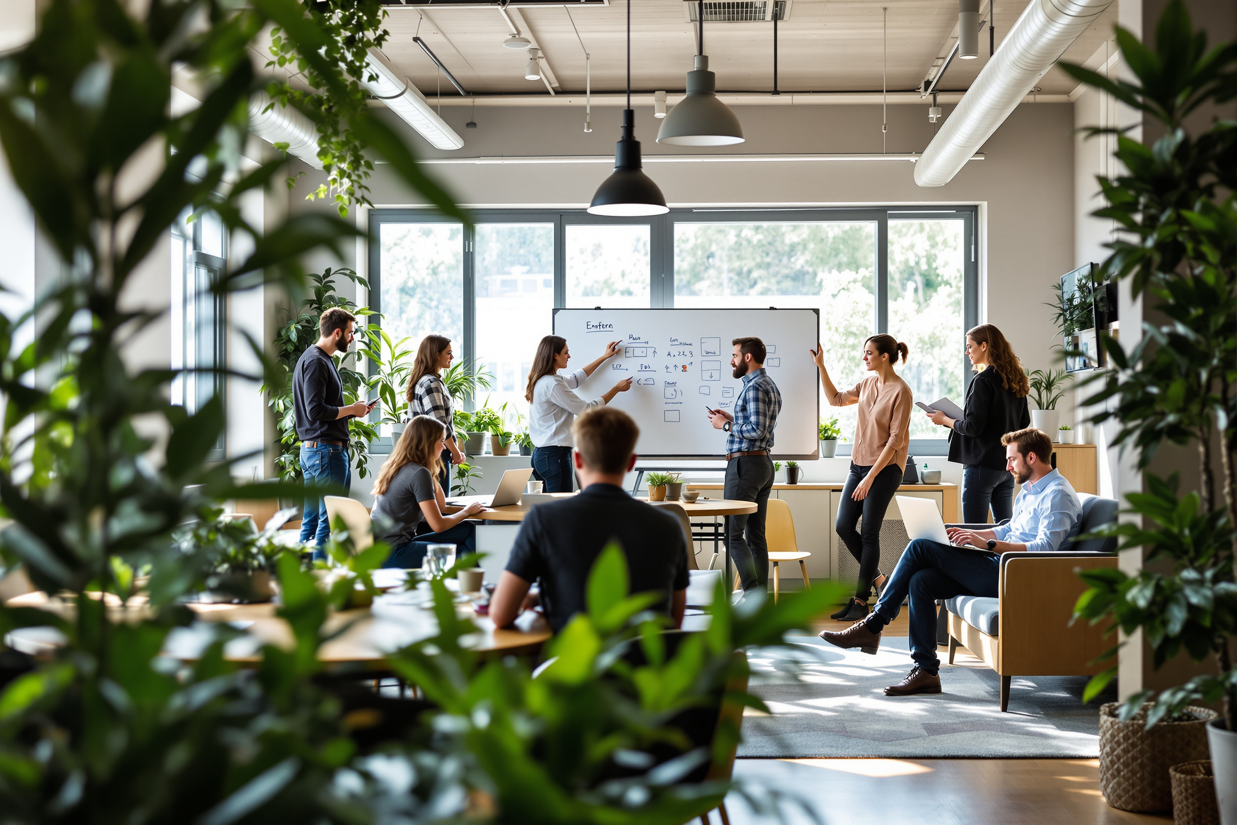 Team einer Employer-Branding-Agentur arbeitet gemeinsam in einem modernen Büro.
