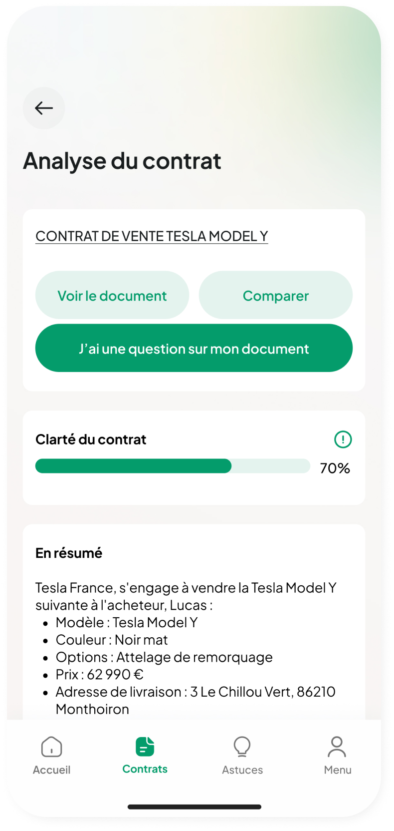 Présentation de l'application partie prendre une décision en toute connaissance