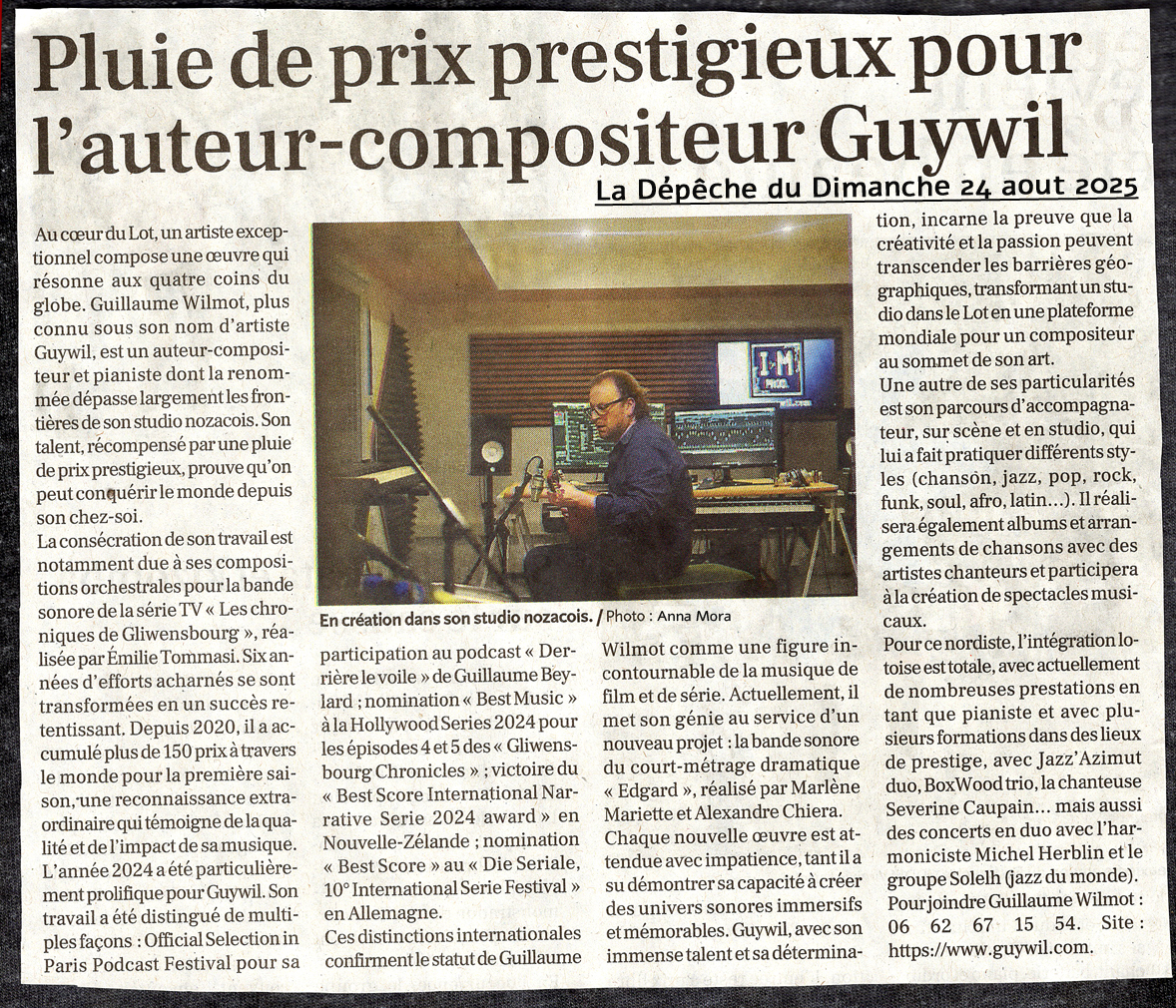 Merci à La Dépêche pour cet article dithyrambique, reprenant mes activités et récompenses en tant que compositeur de musique de film.