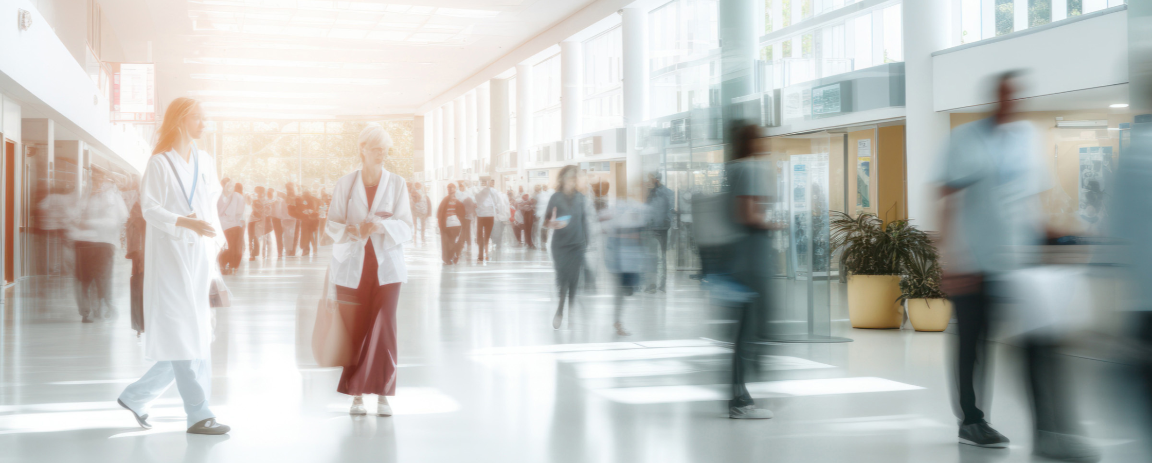 Image shown movement of doctors and patients moving through a hospital in different directions
