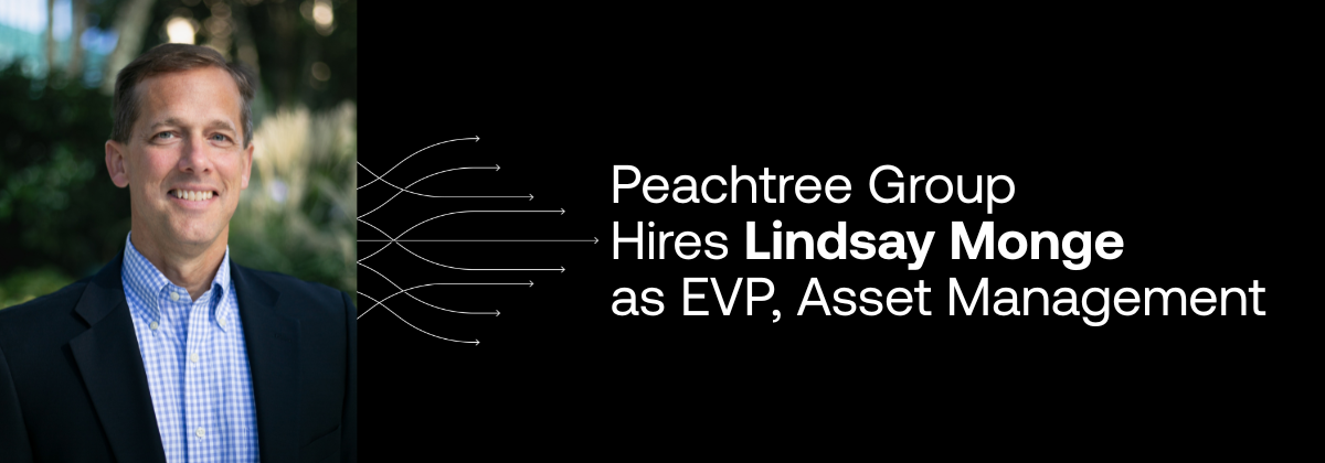Graphic announcing the new hire of Lindsay Monge as EVP of Asset Managment, with a headshot of Lindsay Monge on the left handside