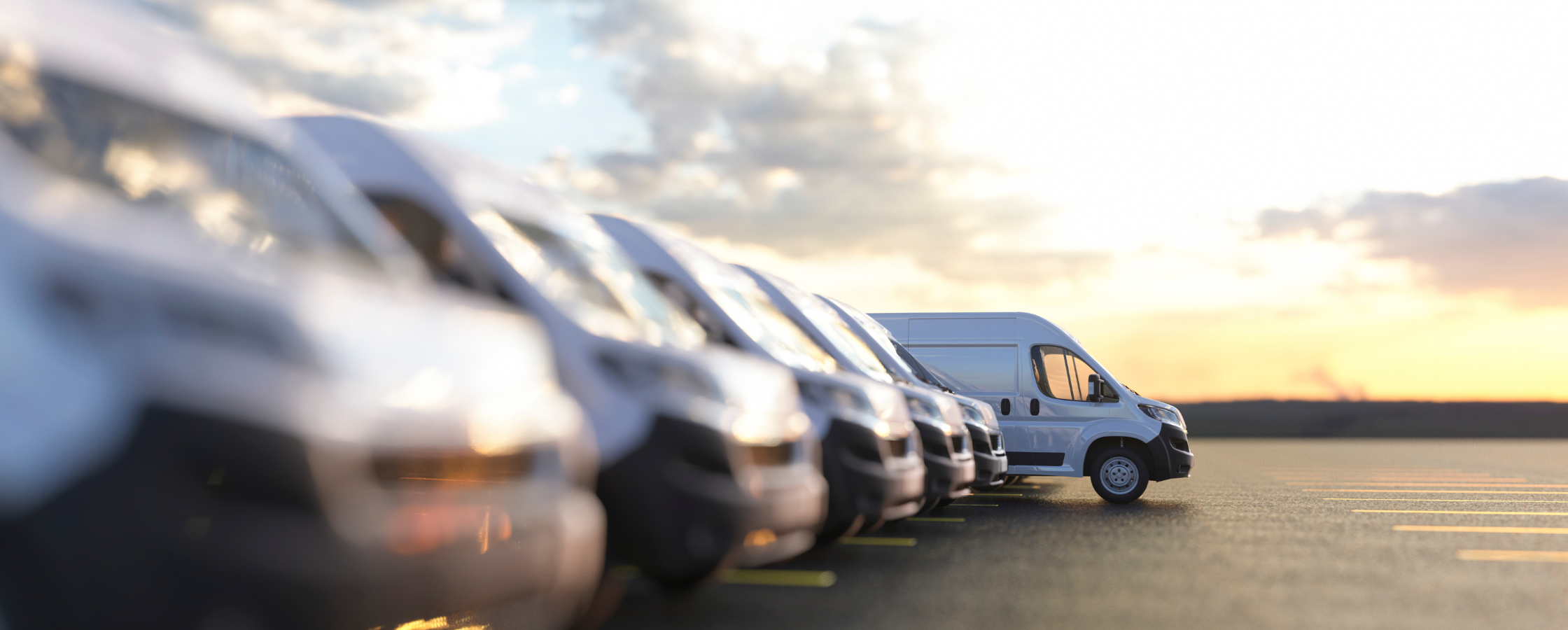 Generic row of new vans in a parking bay ready for purchase